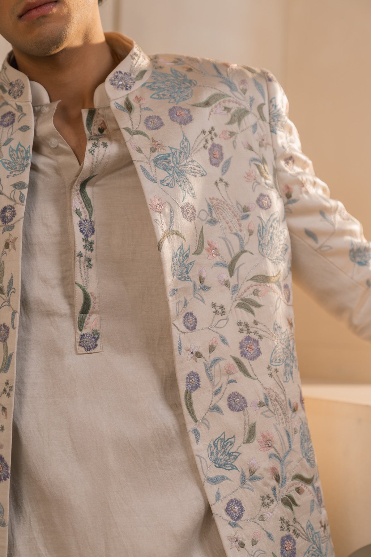 Silver Veil Linen Silk Short Jacket Set