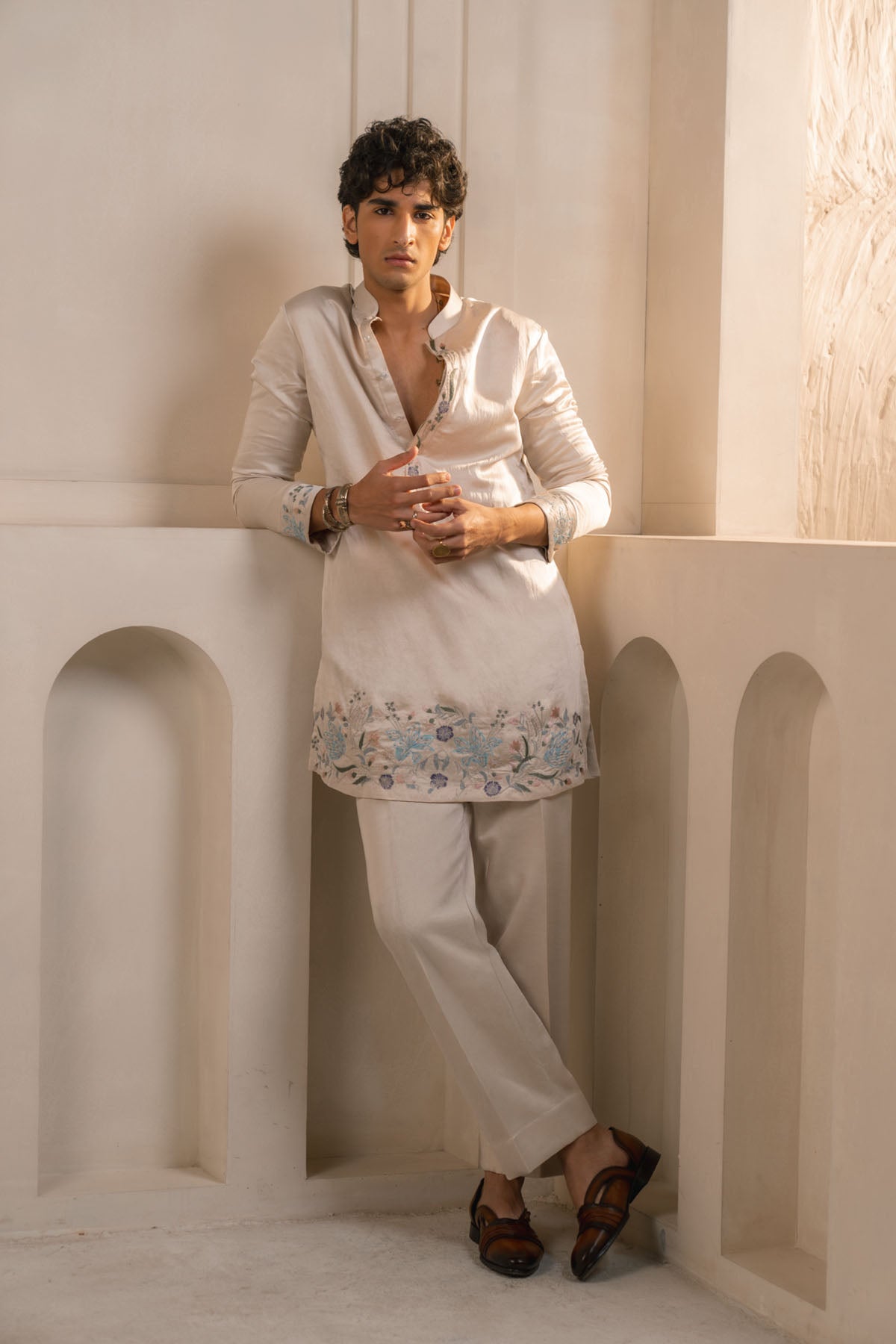 Silver Veil Linen Silk Kurta Set