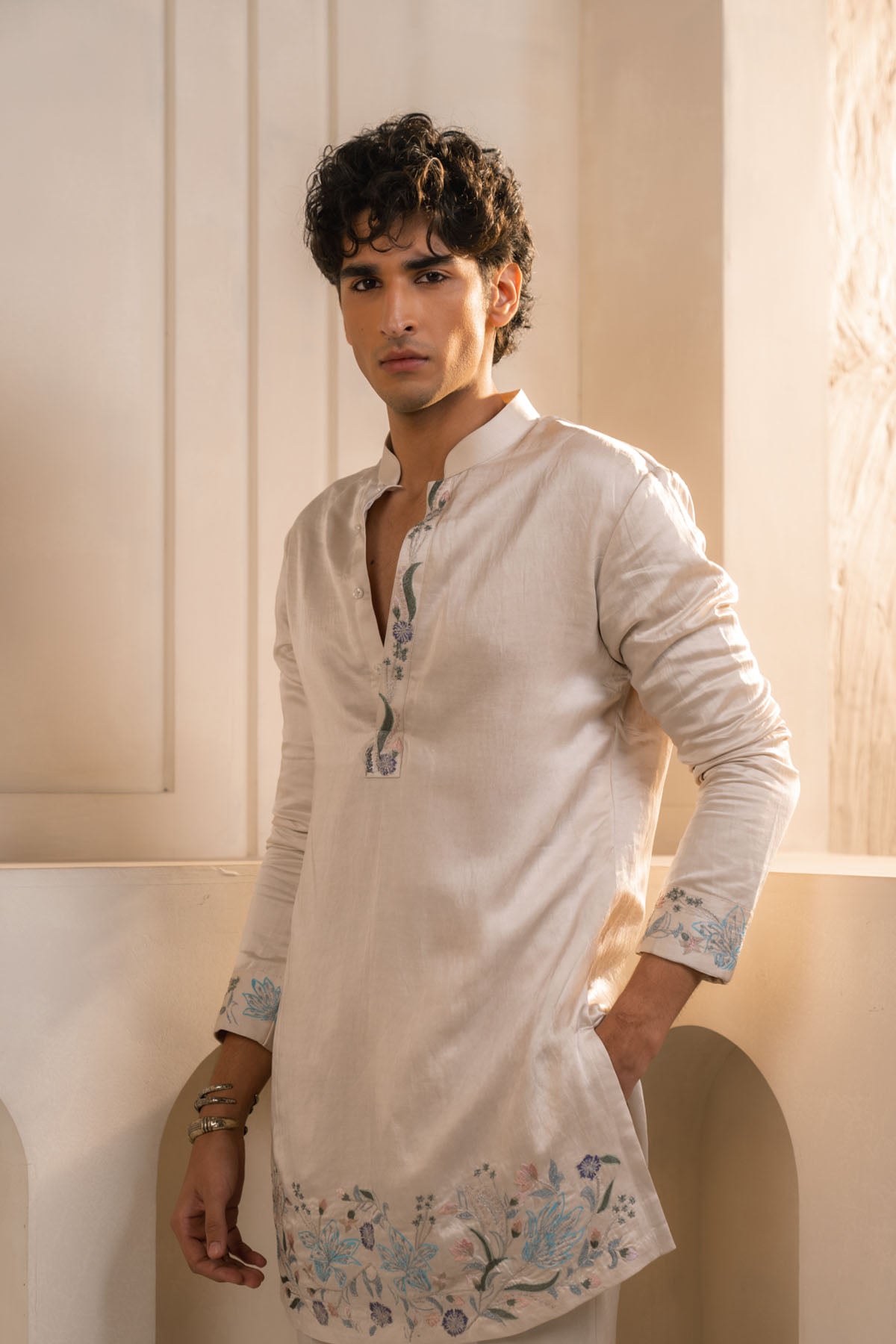 Silver Veil Linen Silk Kurta Set