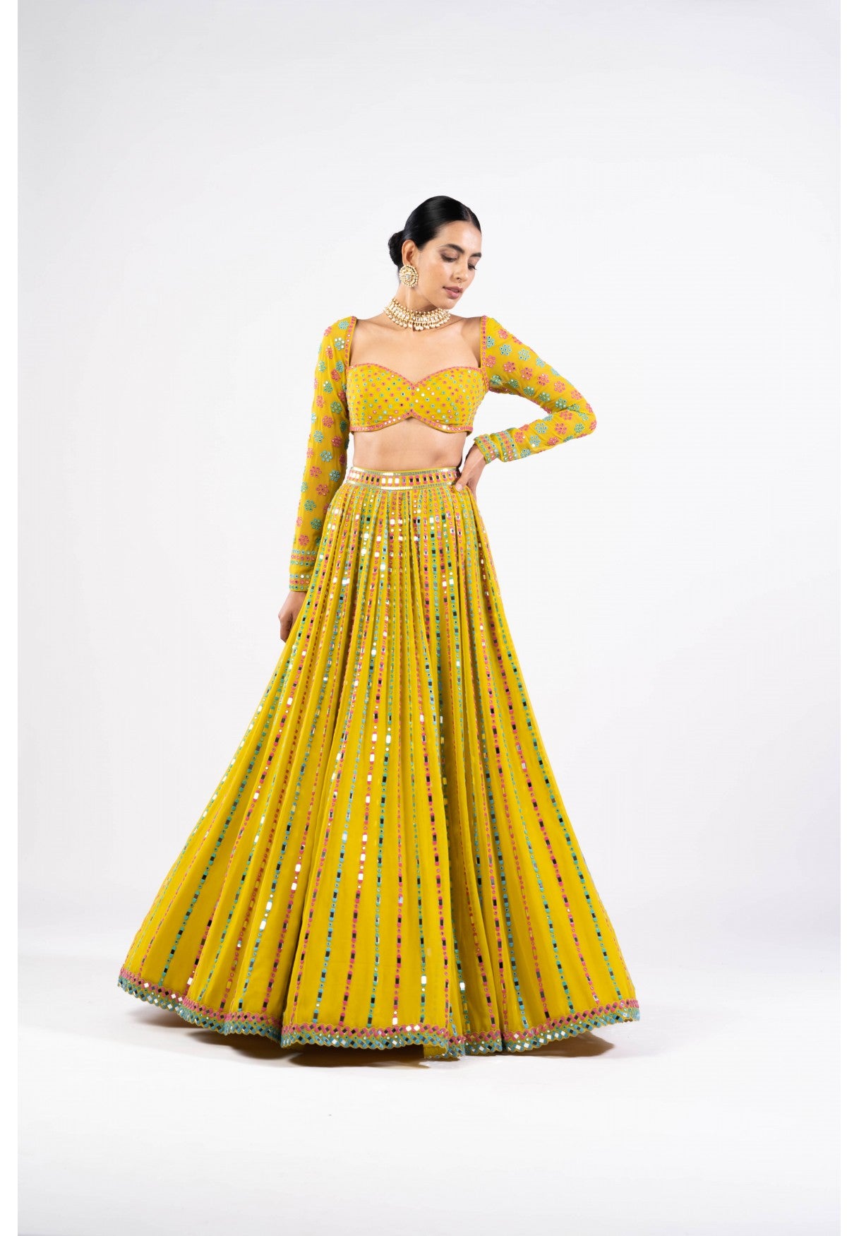 Moss Green Linear Drop Lehenga Set