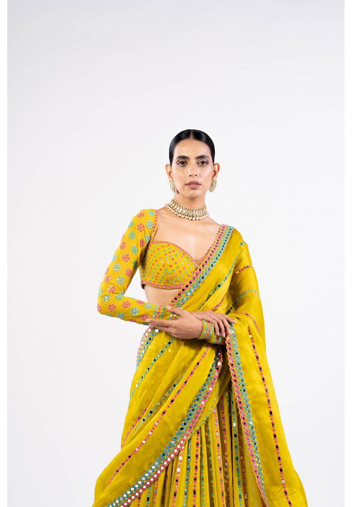 Moss Green Linear Drop Lehenga Set