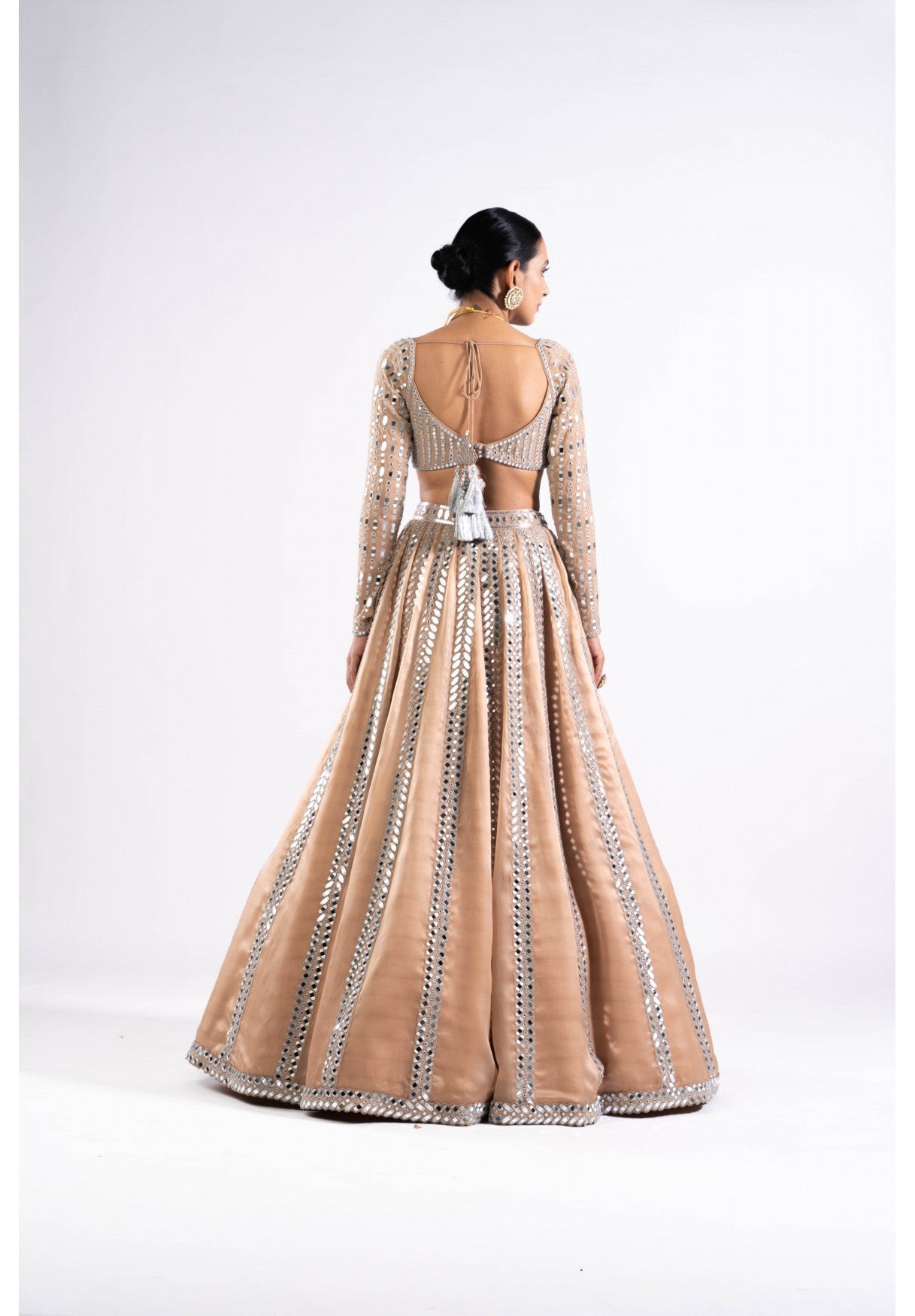 Beige Mirror Seam Lehenga With Mirror Blouse