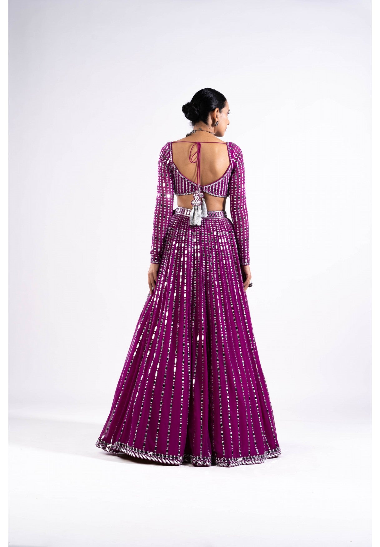 Pop Wine Linear Drop Lehenga Set