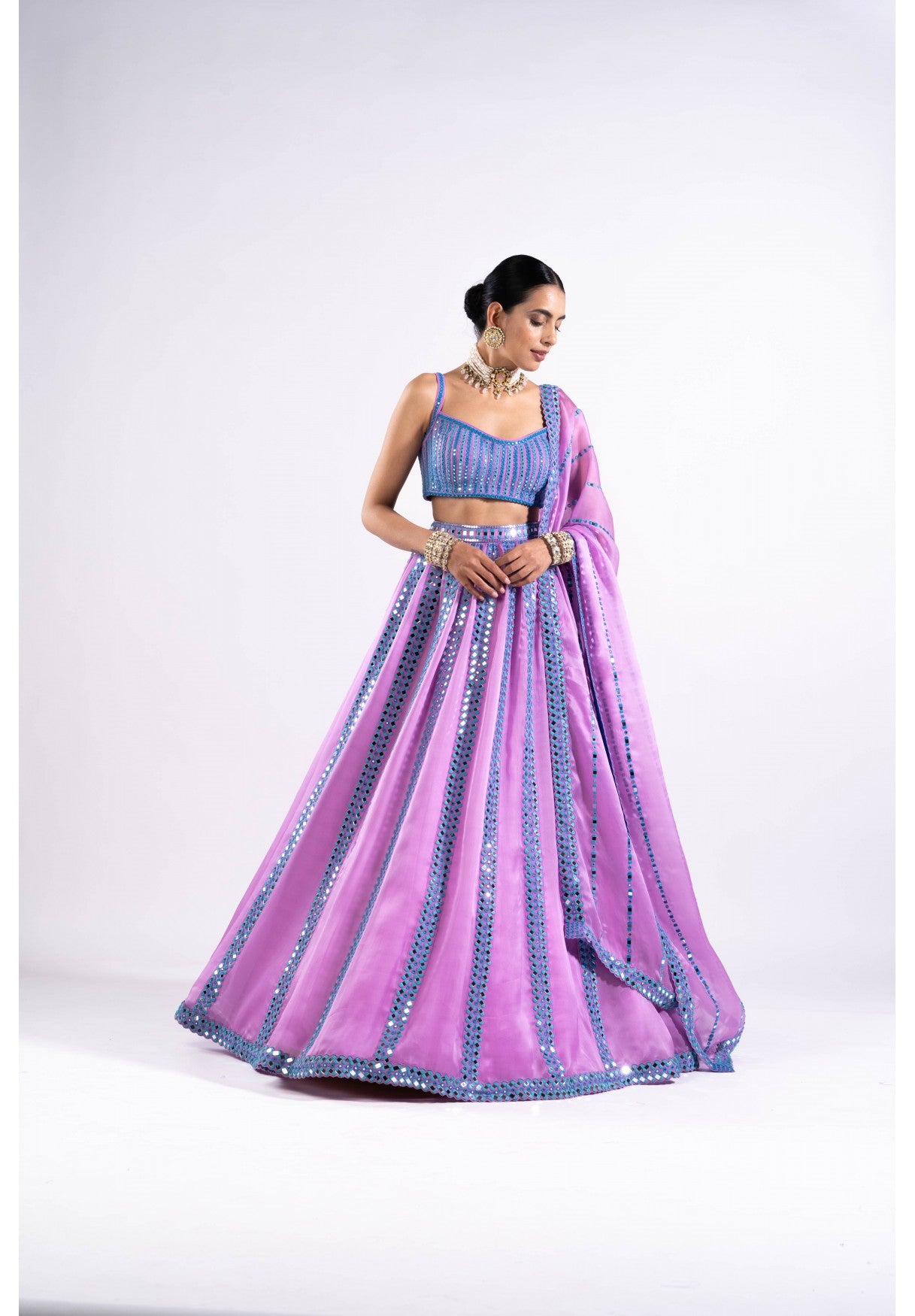 Mauve Mirror Seam Lehenga Set