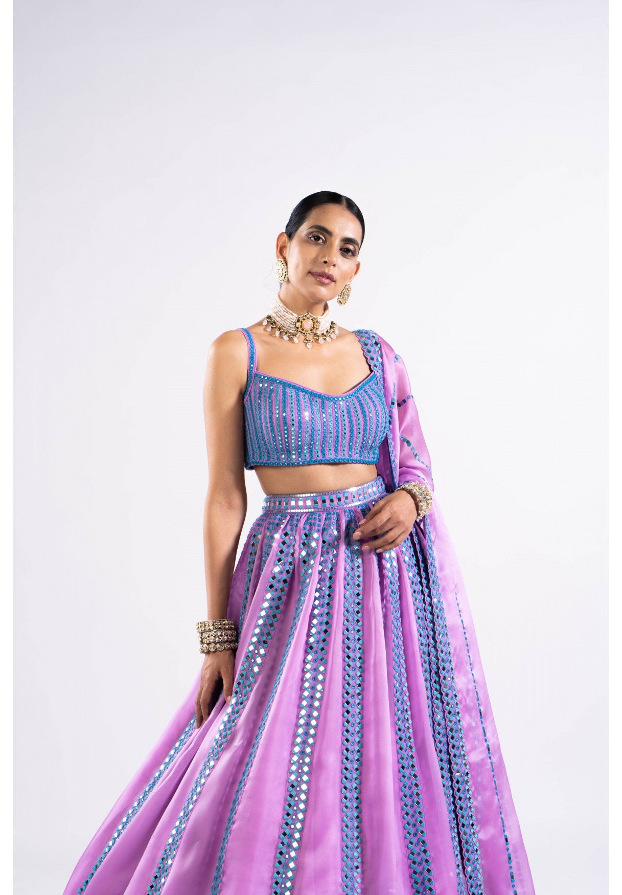 Mauve Mirror Seam Lehenga Set