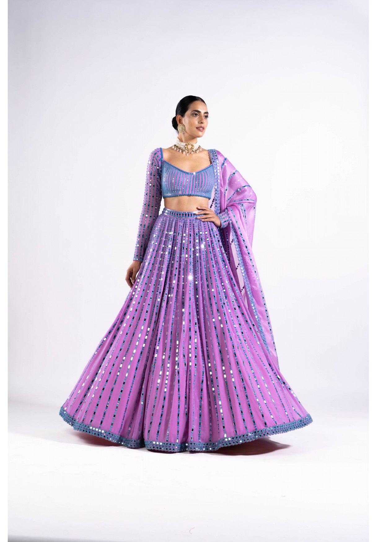 Mauve Linear Drop Lehenga Set