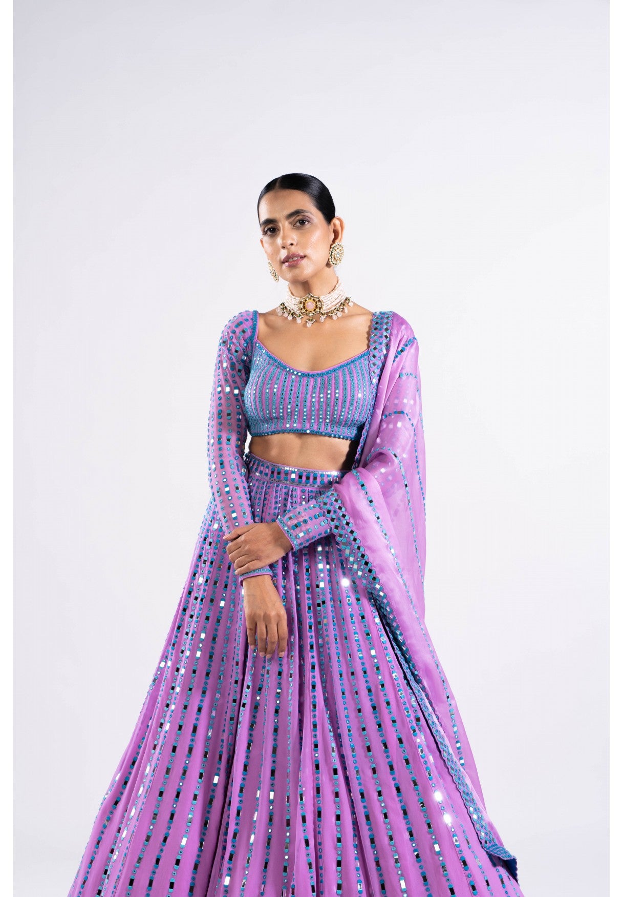 Mauve Linear Drop Lehenga Set