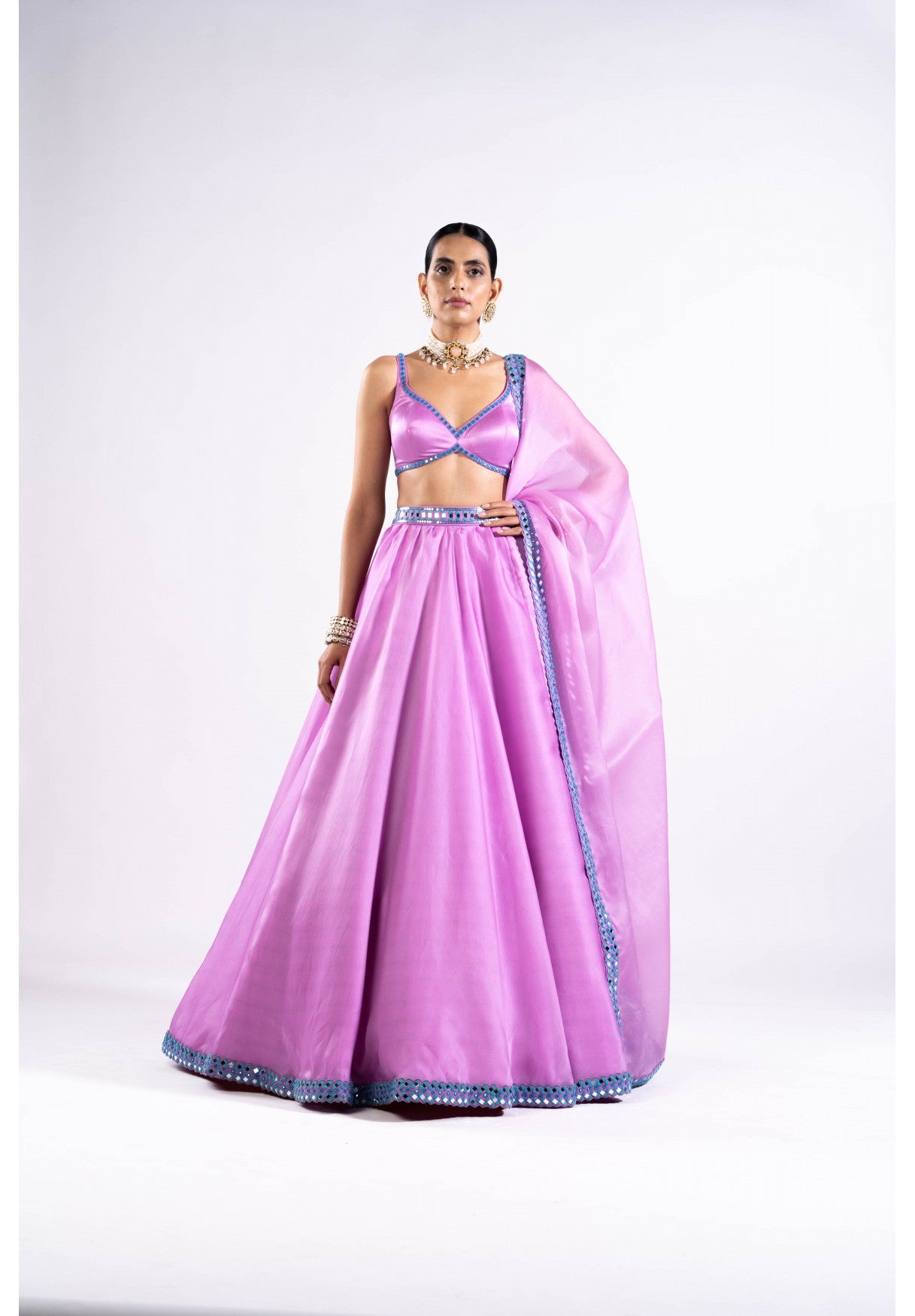 Mauve Satin Organza Lehenga Set