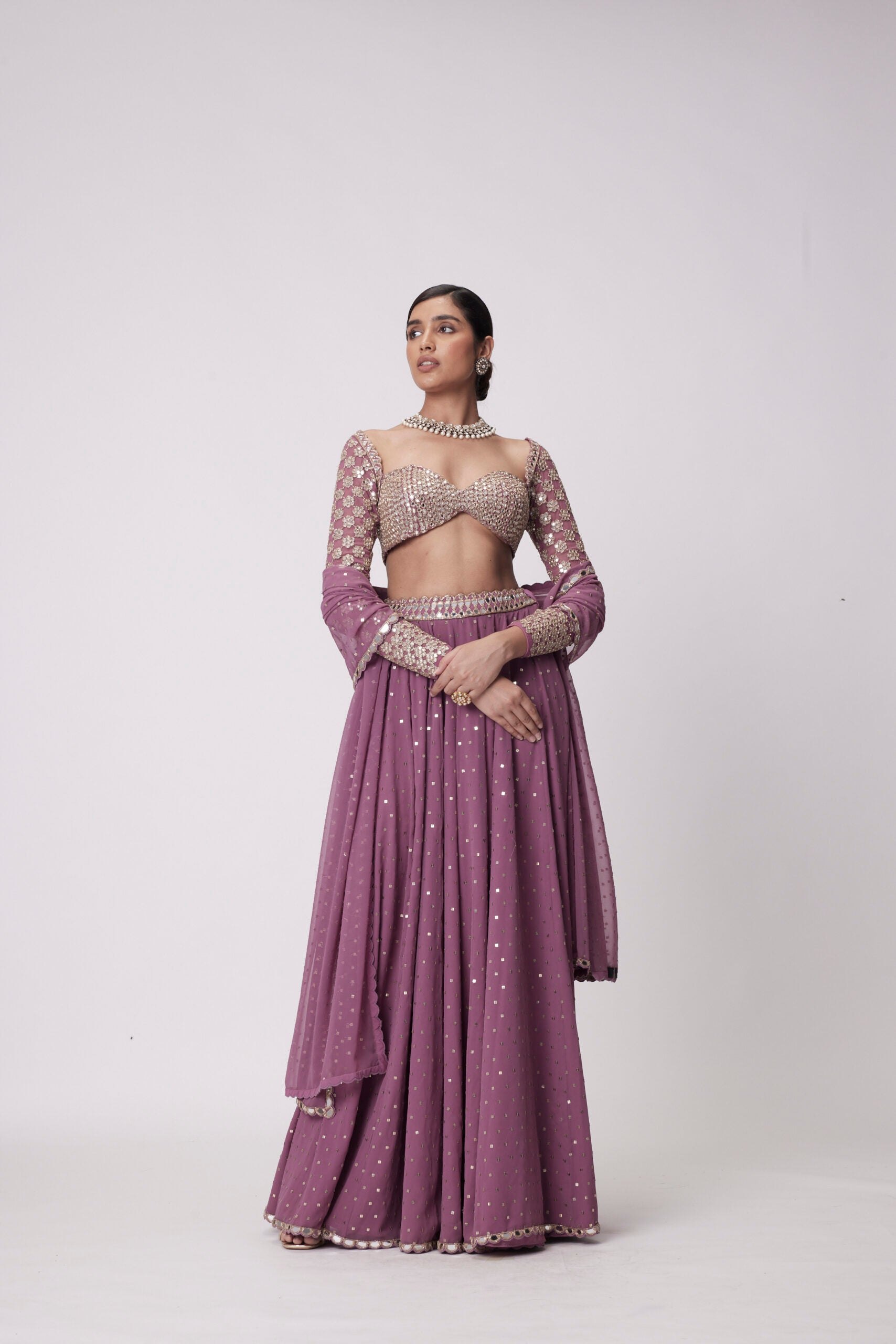 Mud Mauve Mirror Embroidered Lehenga Pants Set