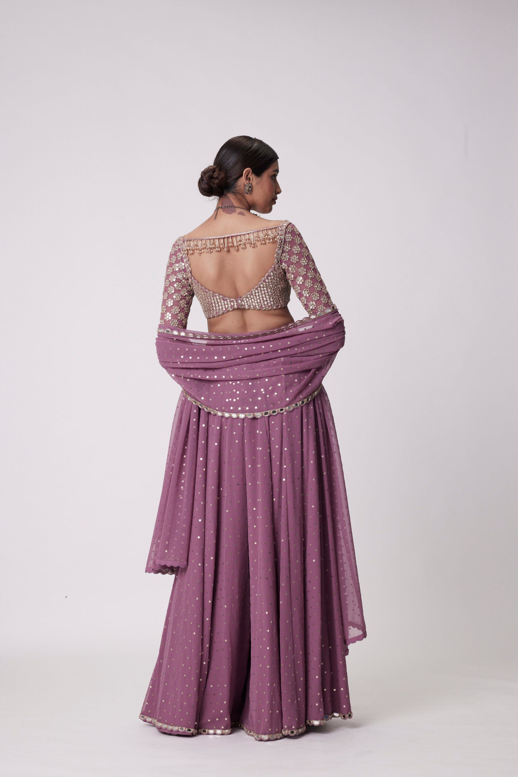 Mud Mauve Mirror Embroidered Lehenga Pants Set