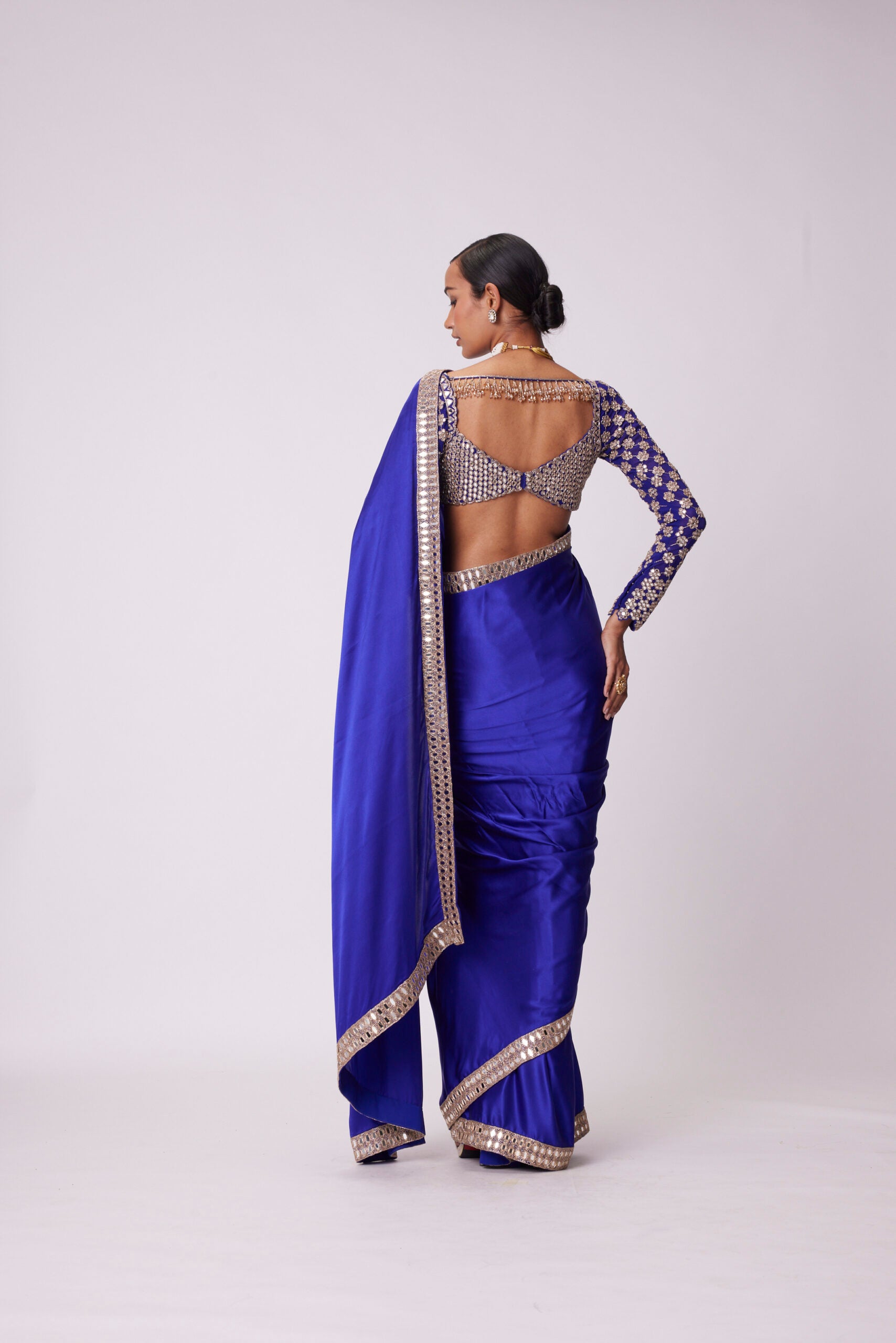 Persian Blue Satin Saree Set
