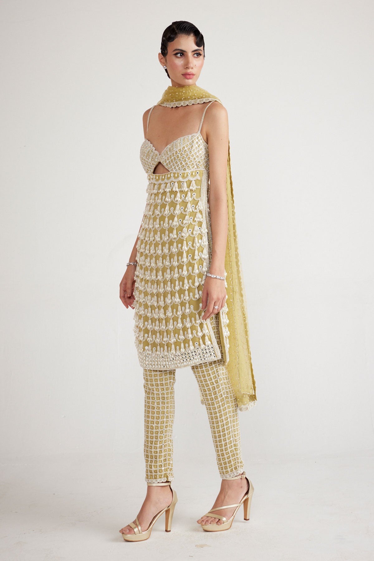 Fern Green Chandelier Pearl Drop Kurta Set