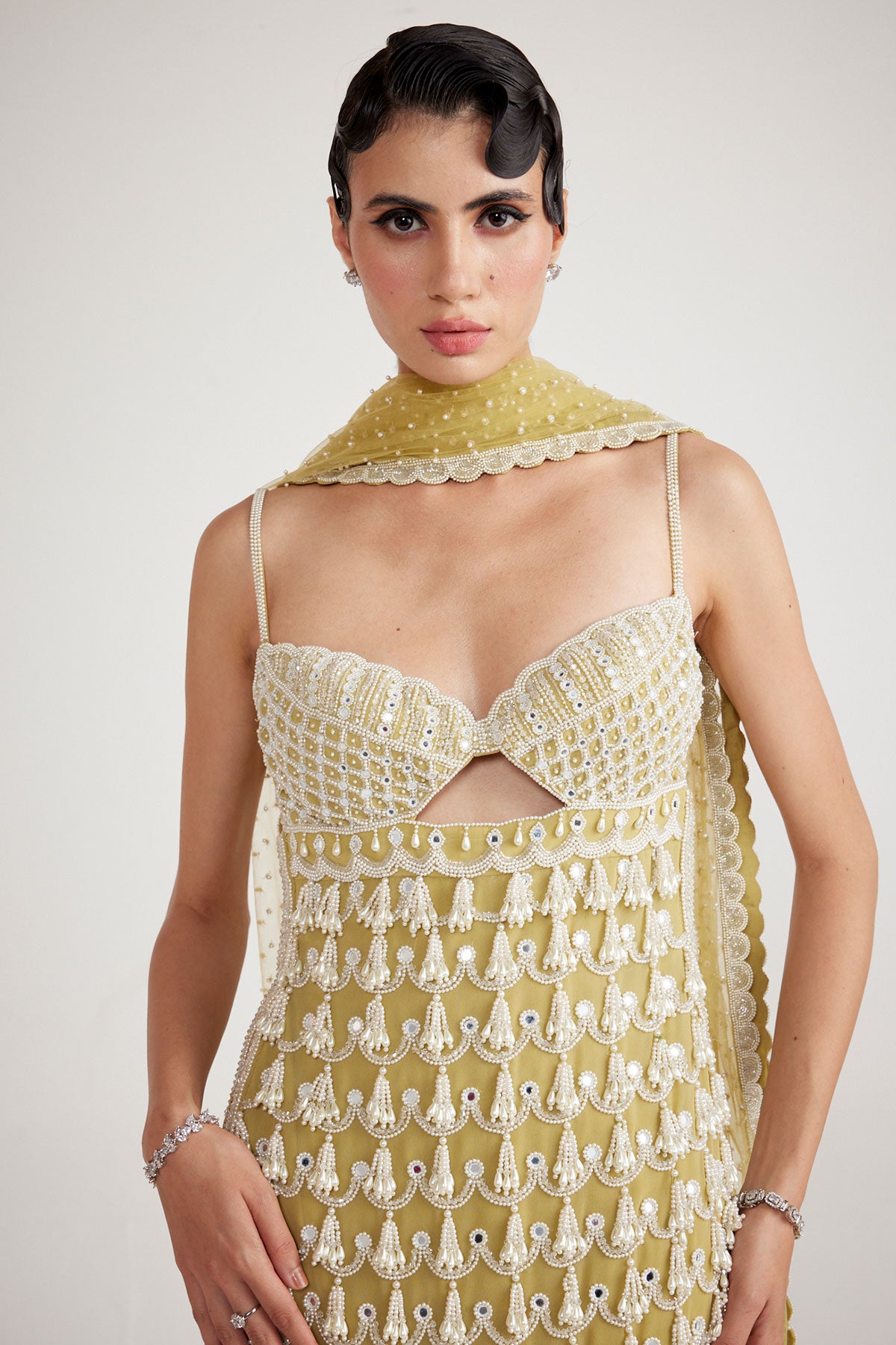 Fern Green Chandelier Pearl Drop Kurta Set