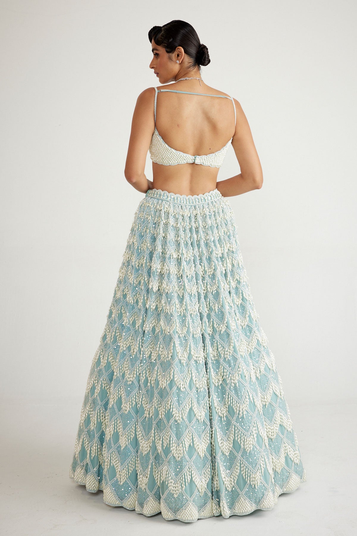 Powder Blue Chandelier Pearl Drop Lehenga Set