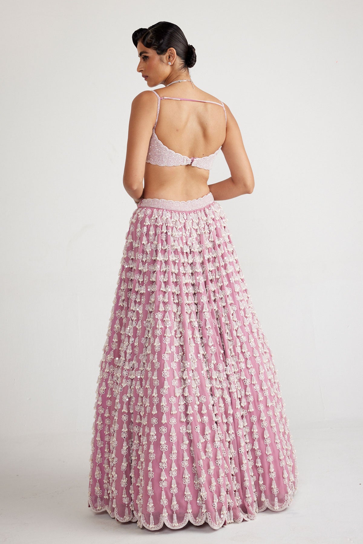 Onion Pink Chandelier Pearl Drop Lehenga Set