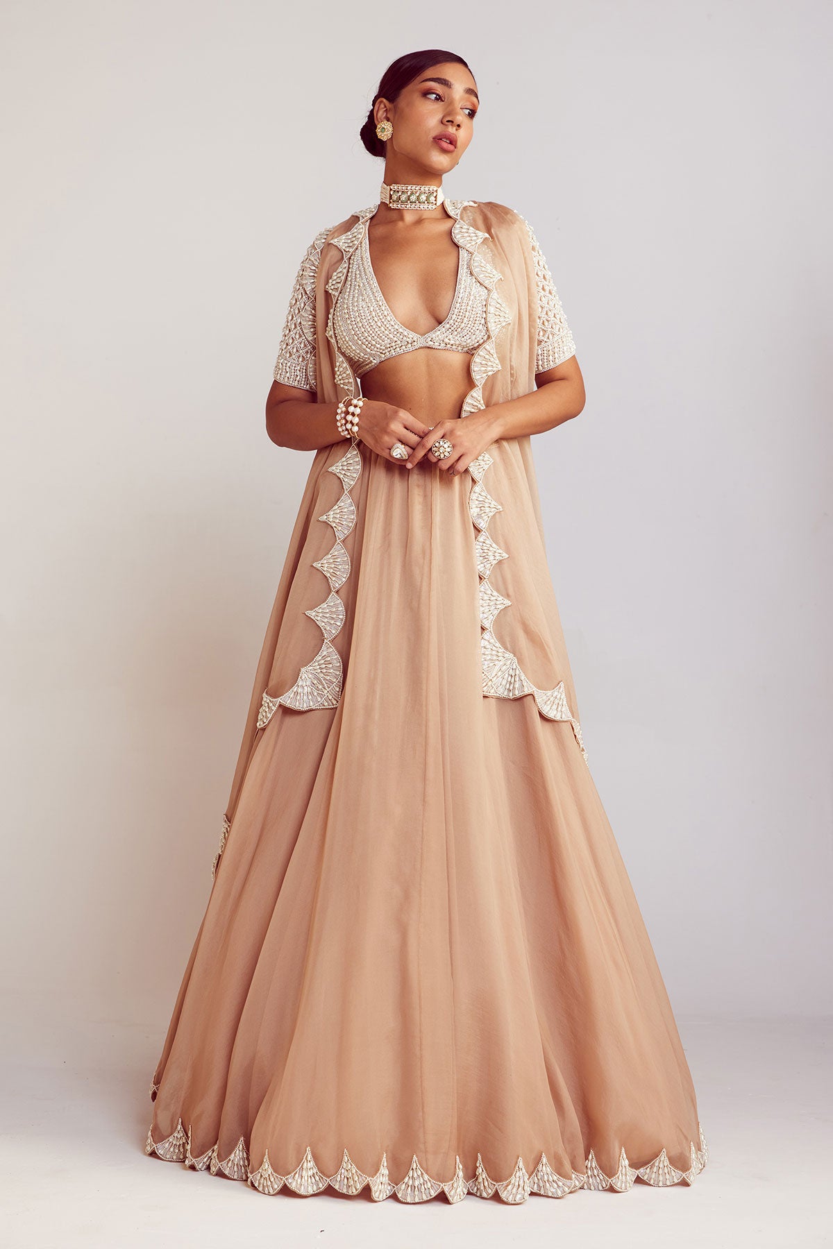 Beige Organza Lehenga Set