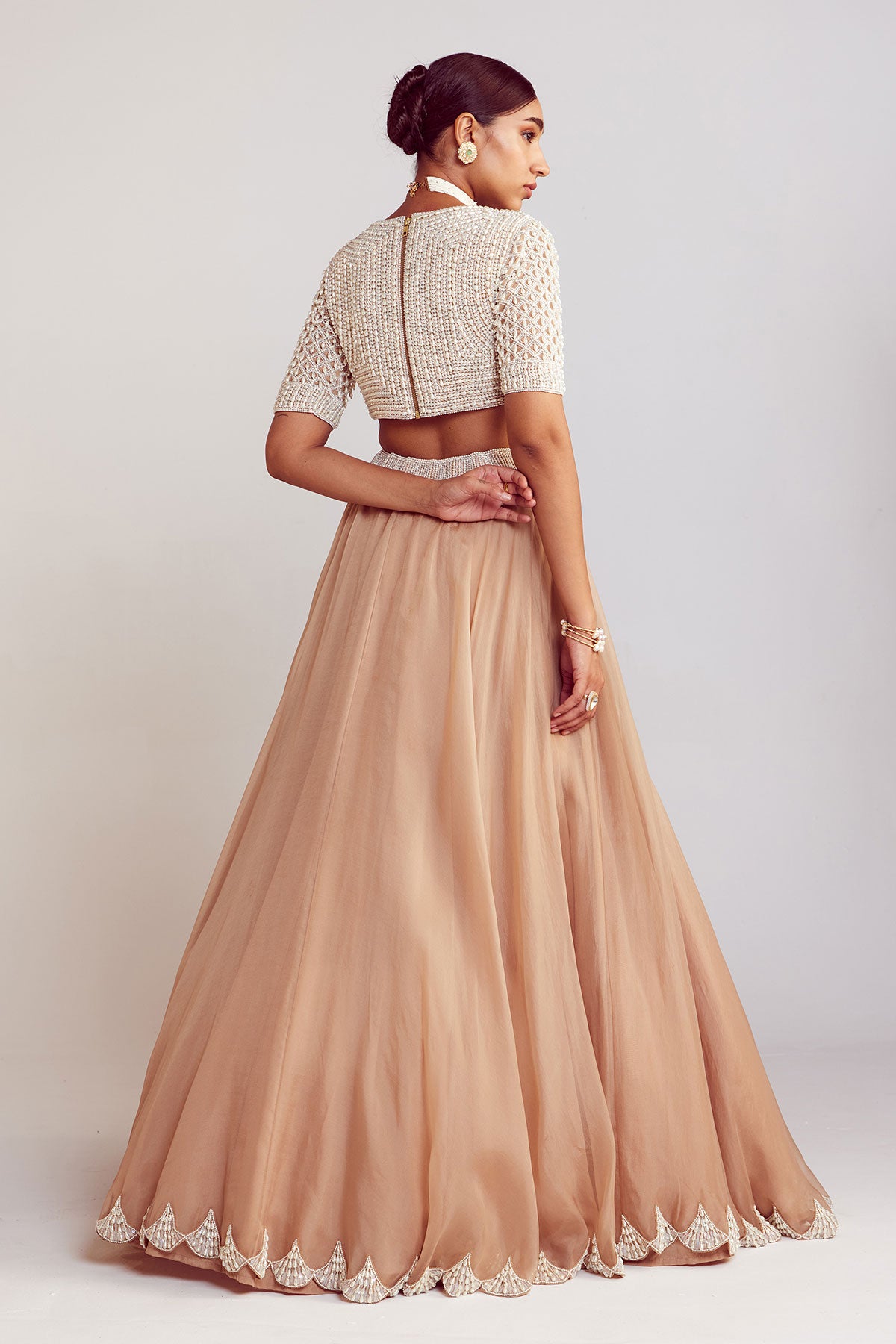 Beige Organza Lehenga Set