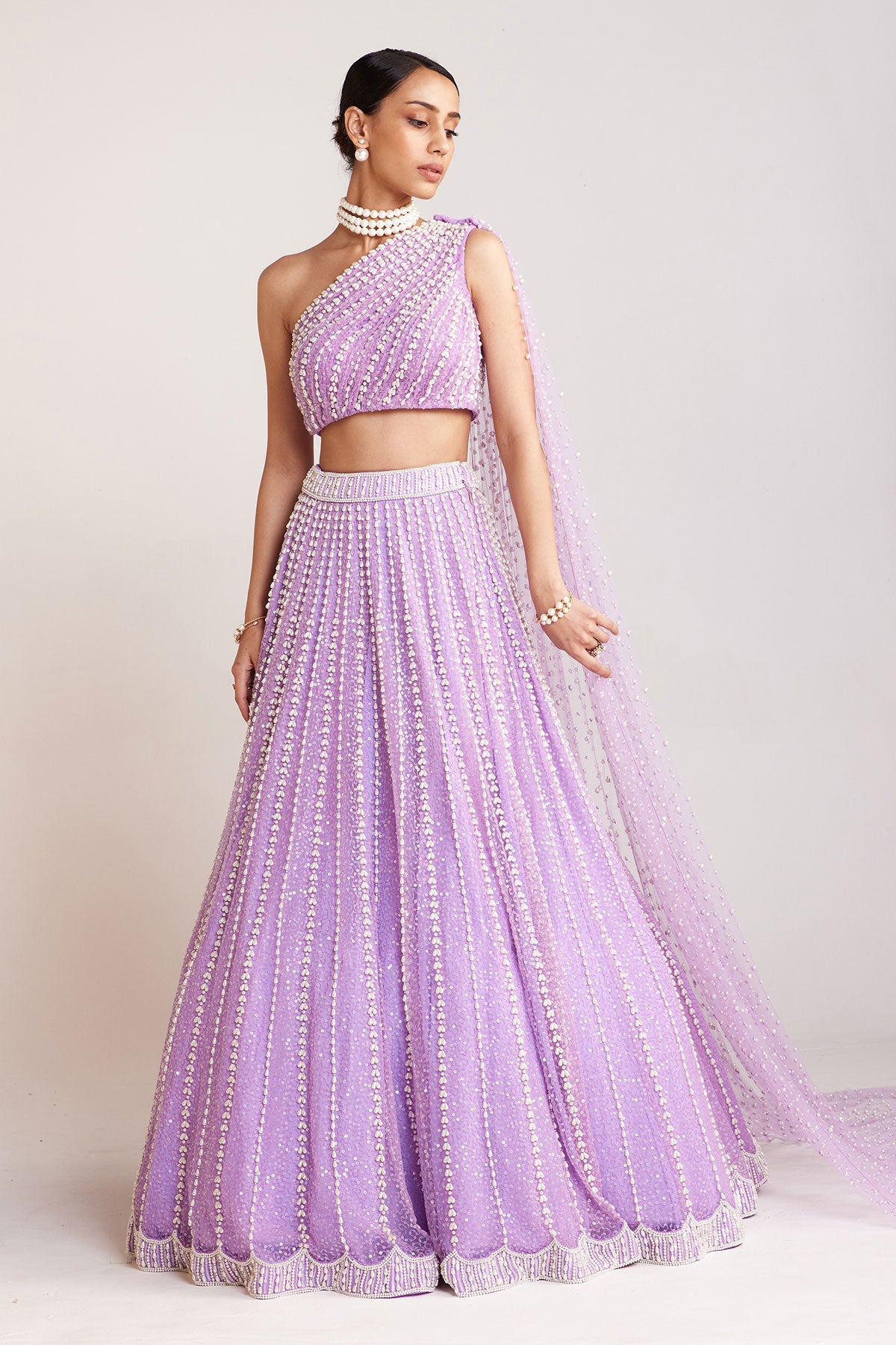 Lilac One Shoulder Lehenga Set