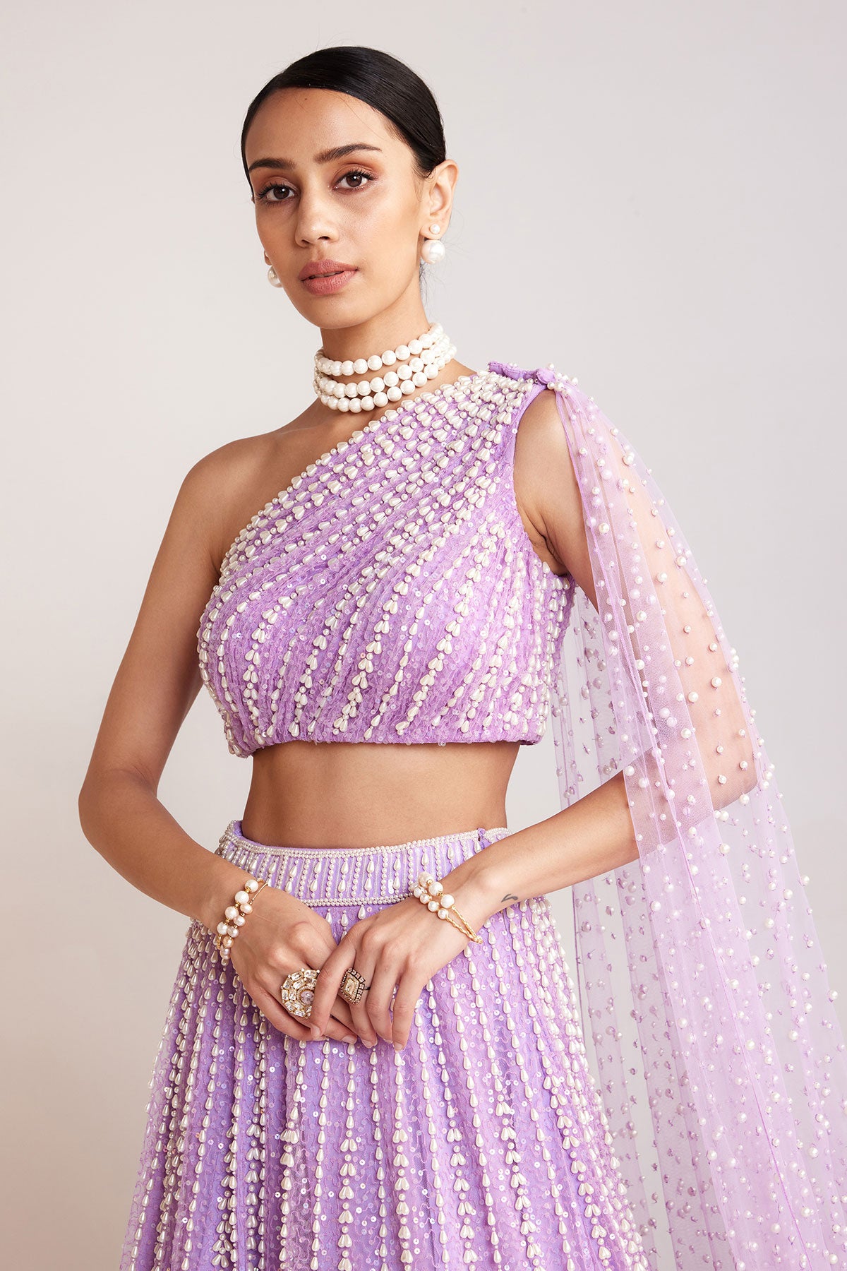 Lilac One Shoulder Lehenga Set