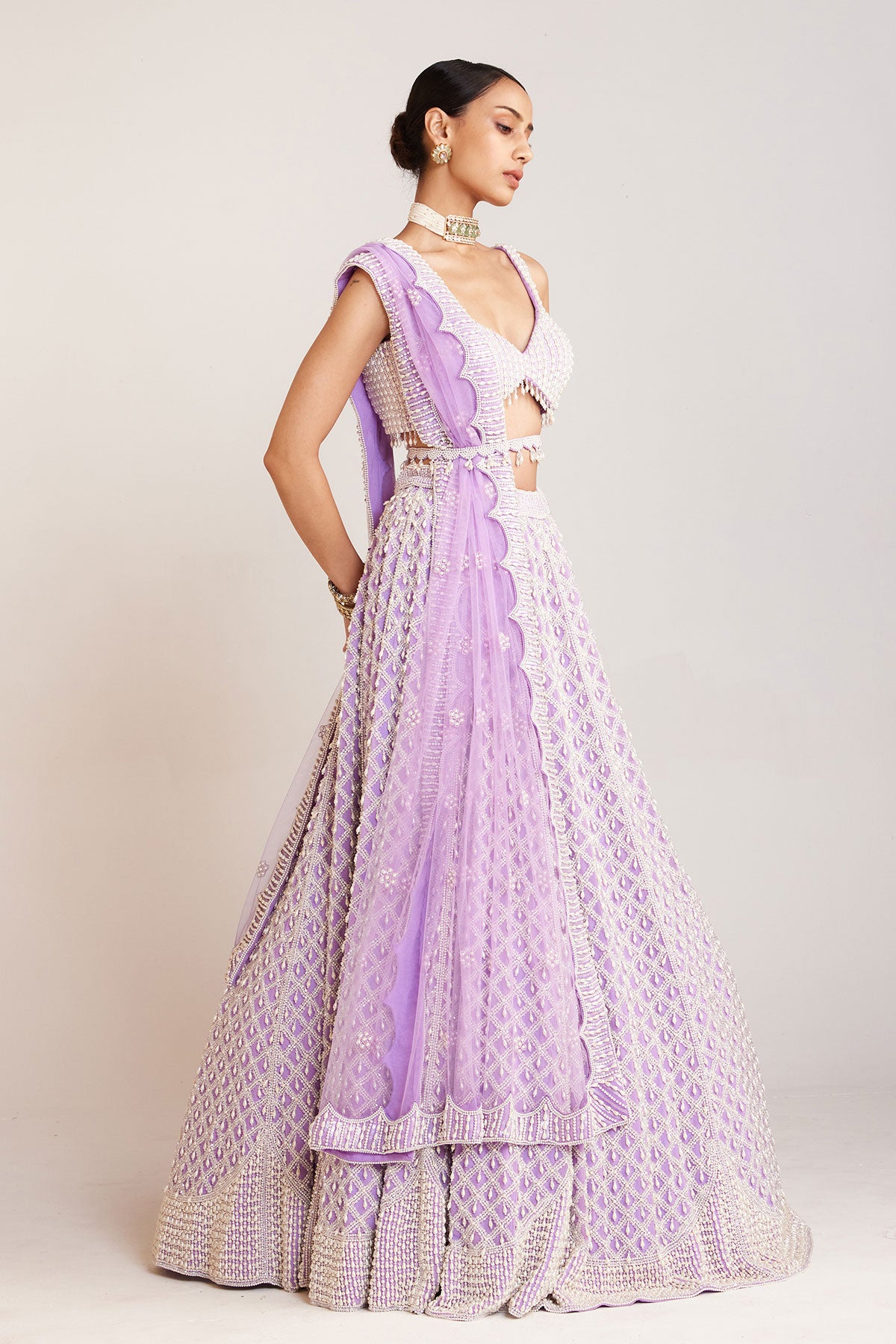 Lilac Pearl Drop Lehenga Set