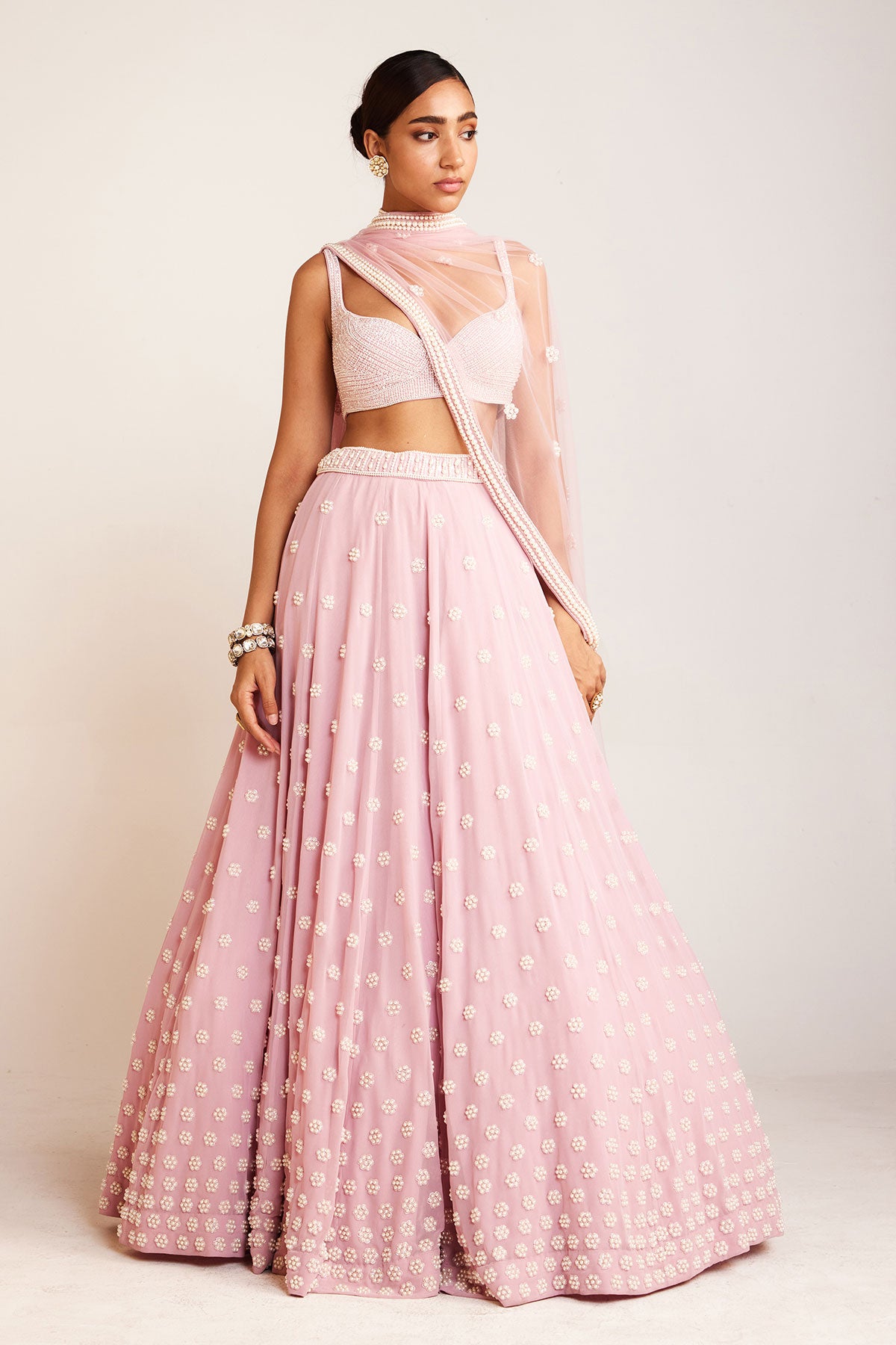 Powder Pink Flower Lehenga Set