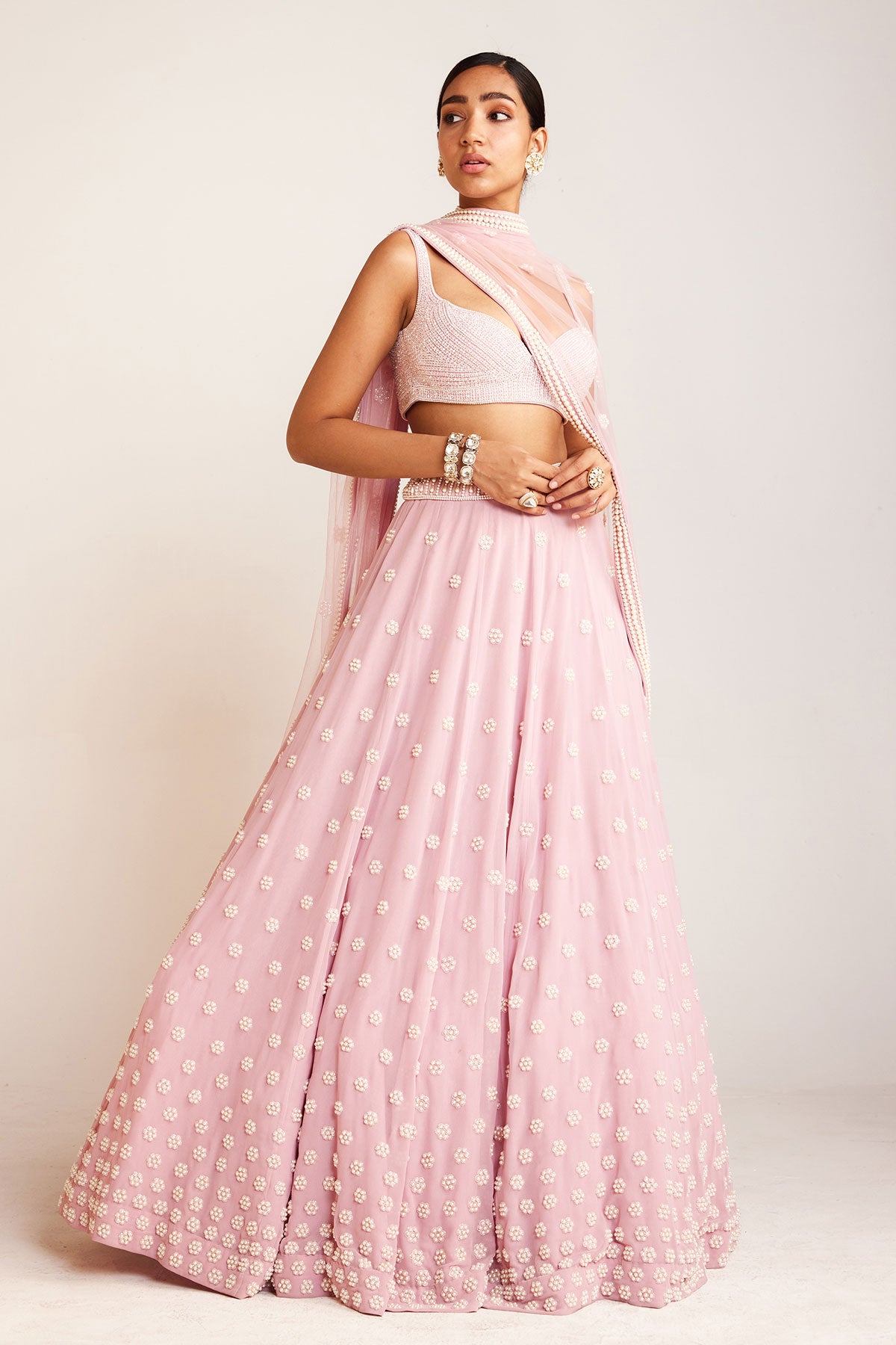 Powder Pink Flower Lehenga Set