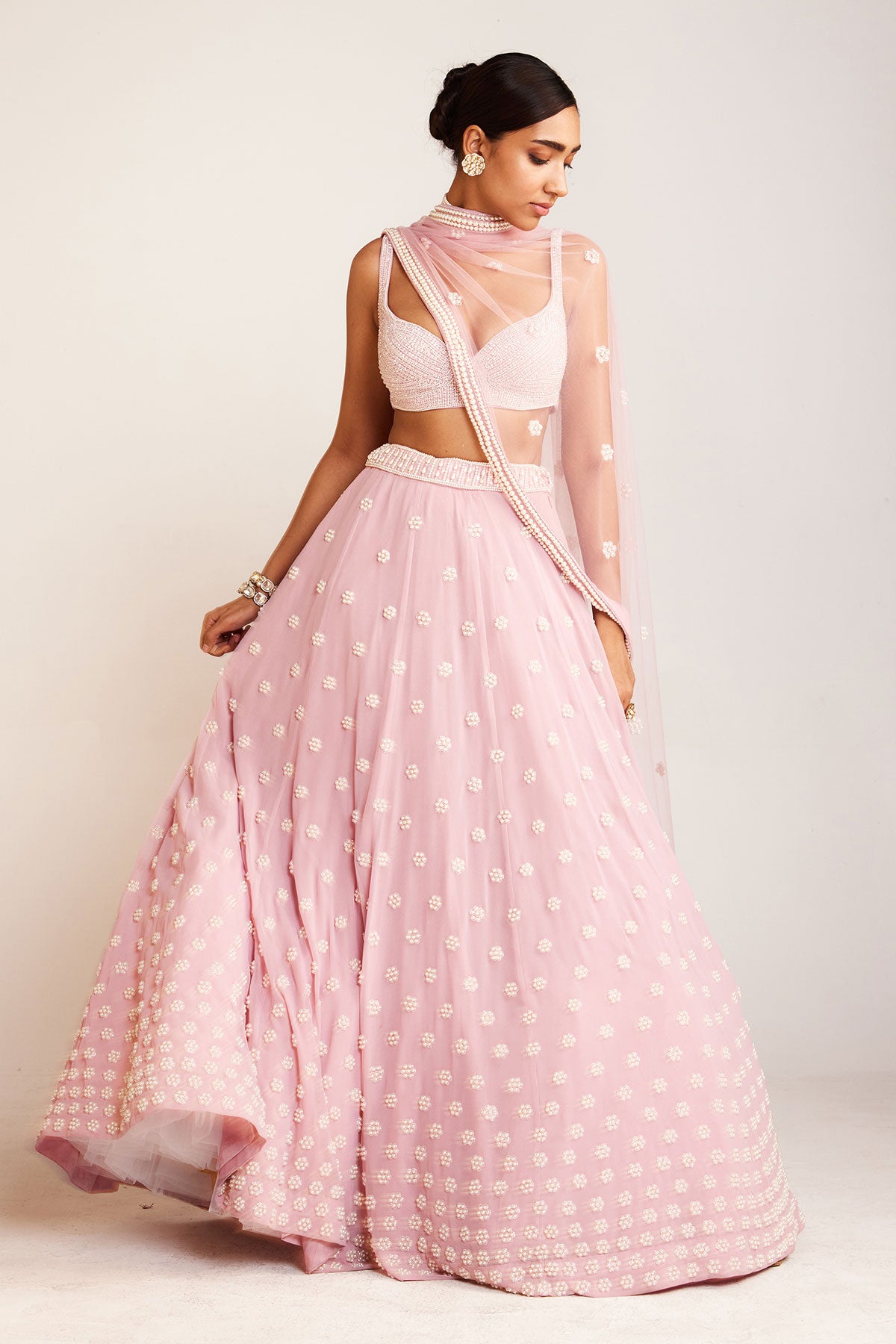 Powder Pink Flower Lehenga Set