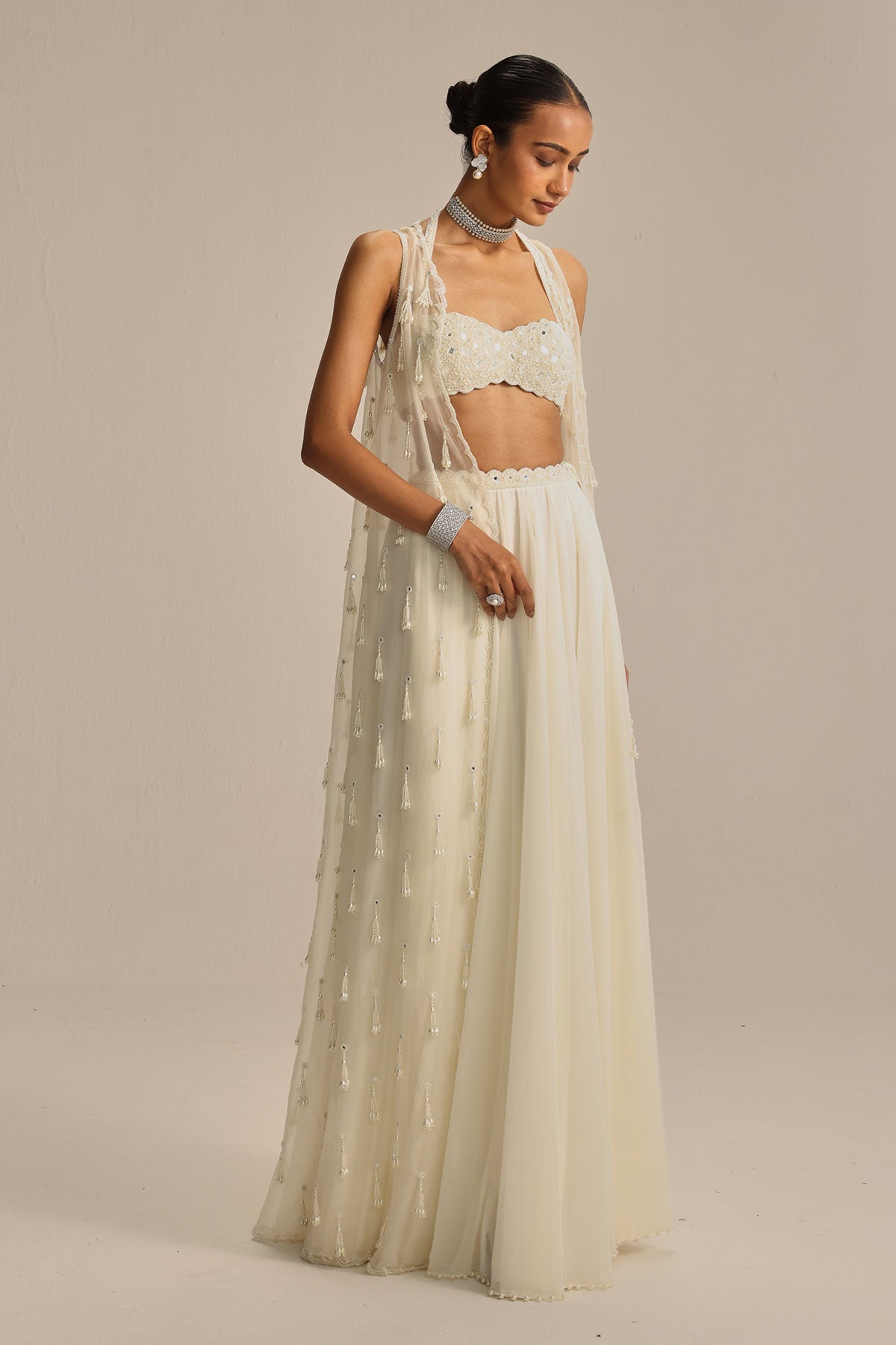 Off White Jacket Pearl and Mirror Jacket Set