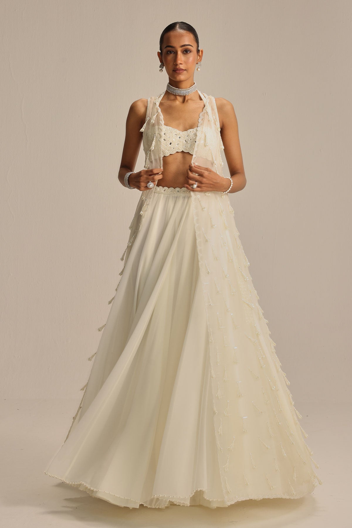 Off White Jacket Pearl and Mirror Jacket Set