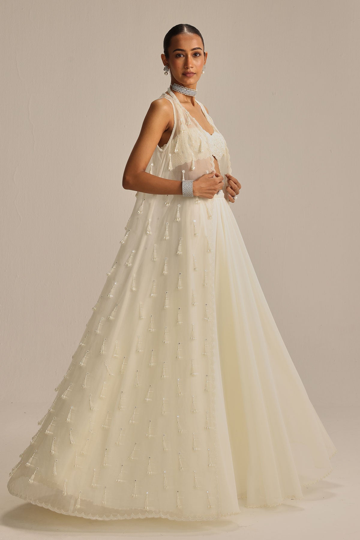 Off White Jacket Pearl and Mirror Jacket Set