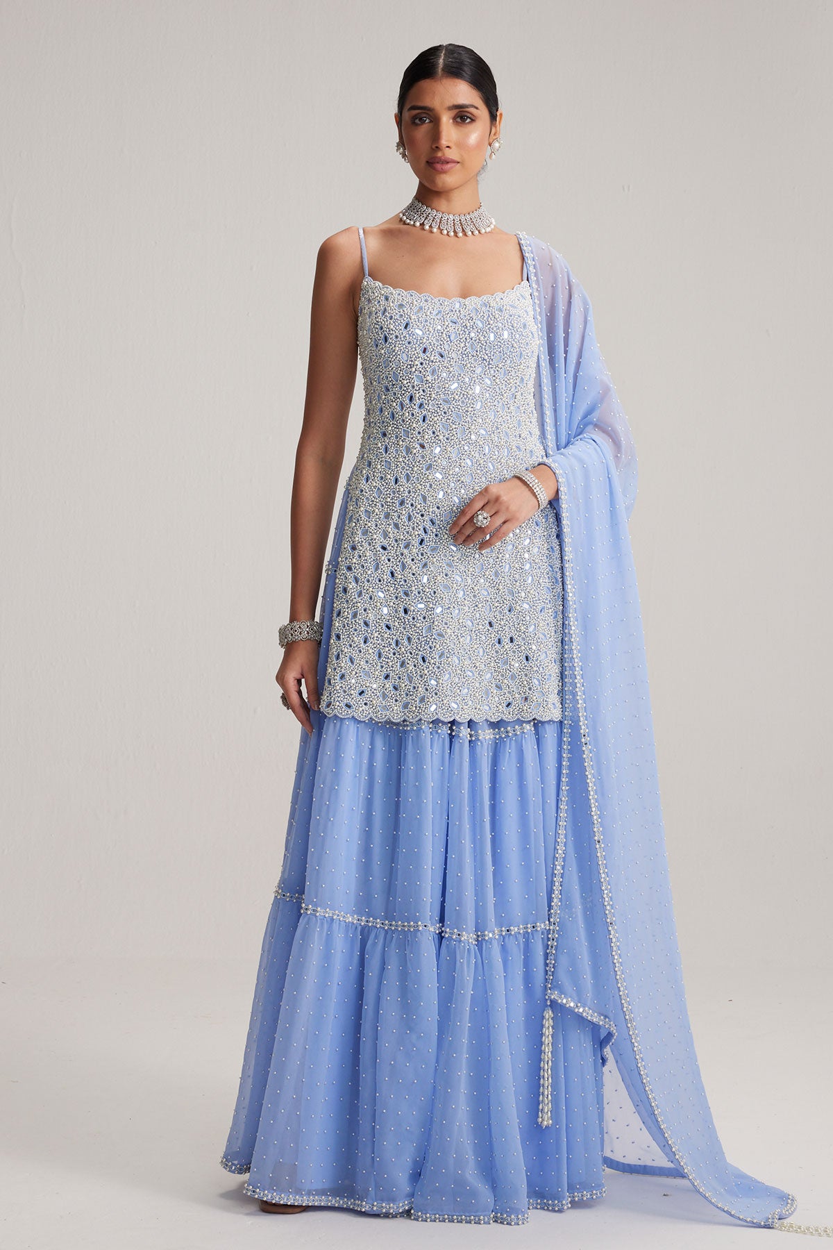 Dew Blue Kurta and Sharara Set