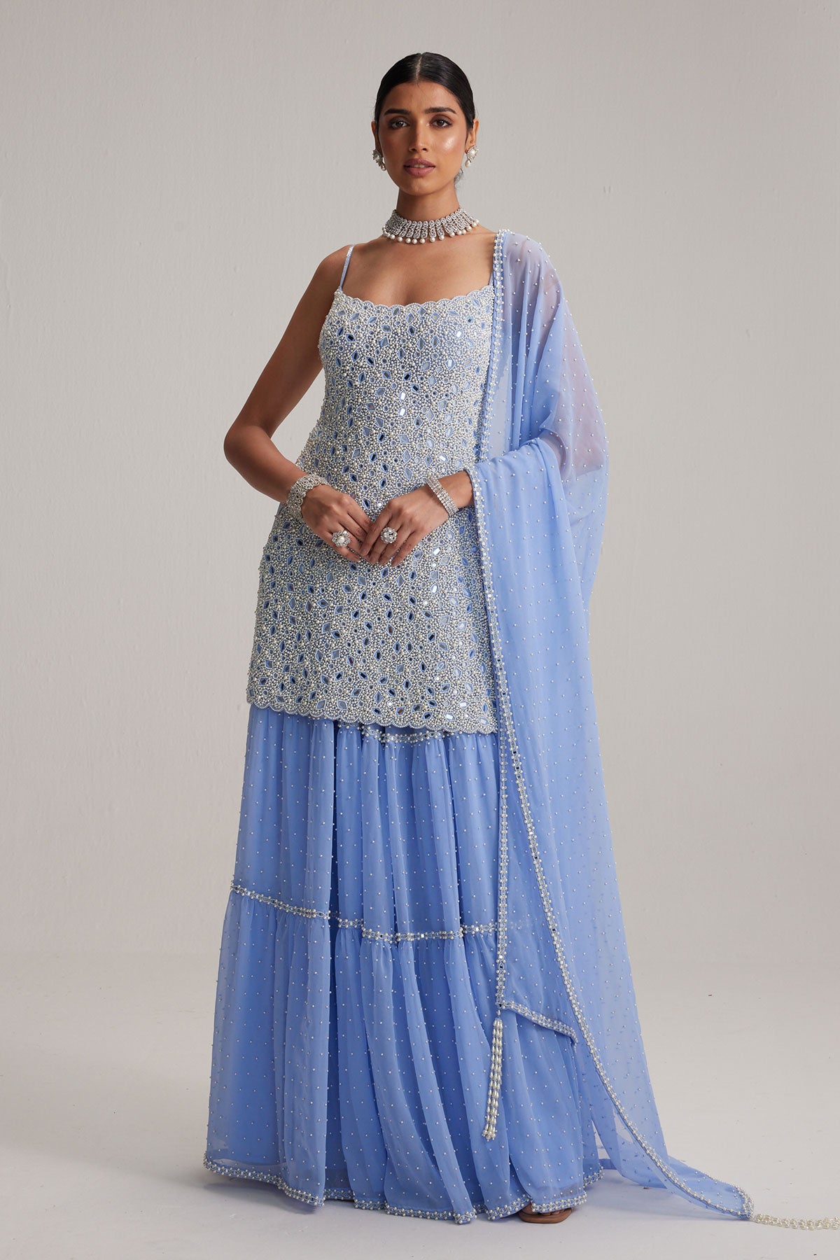 Dew Blue Kurta and Sharara Set