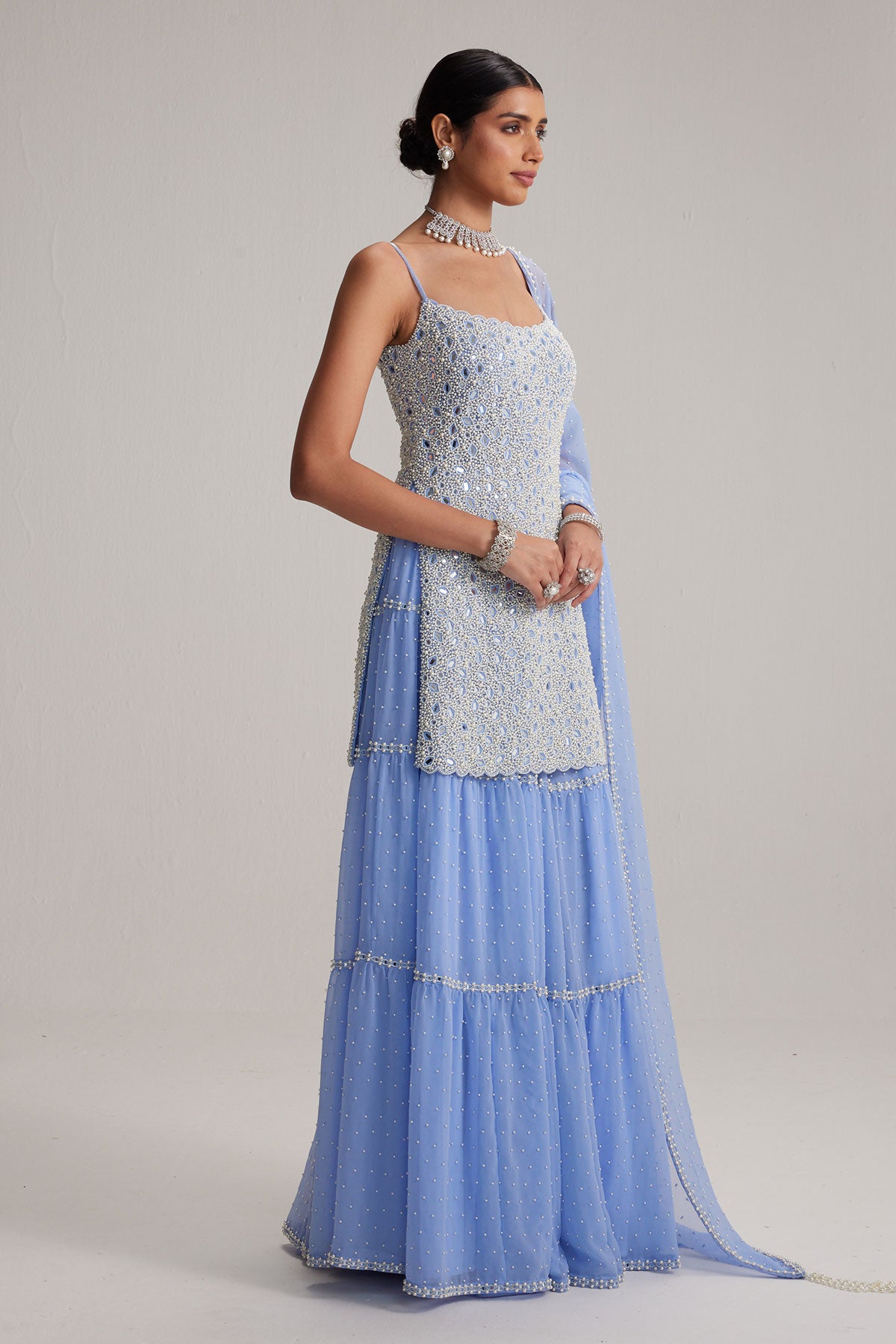 Dew Blue Kurta and Sharara Set