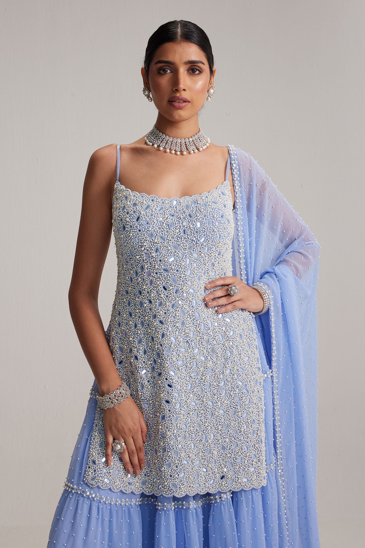 Dew Blue Kurta and Sharara Set