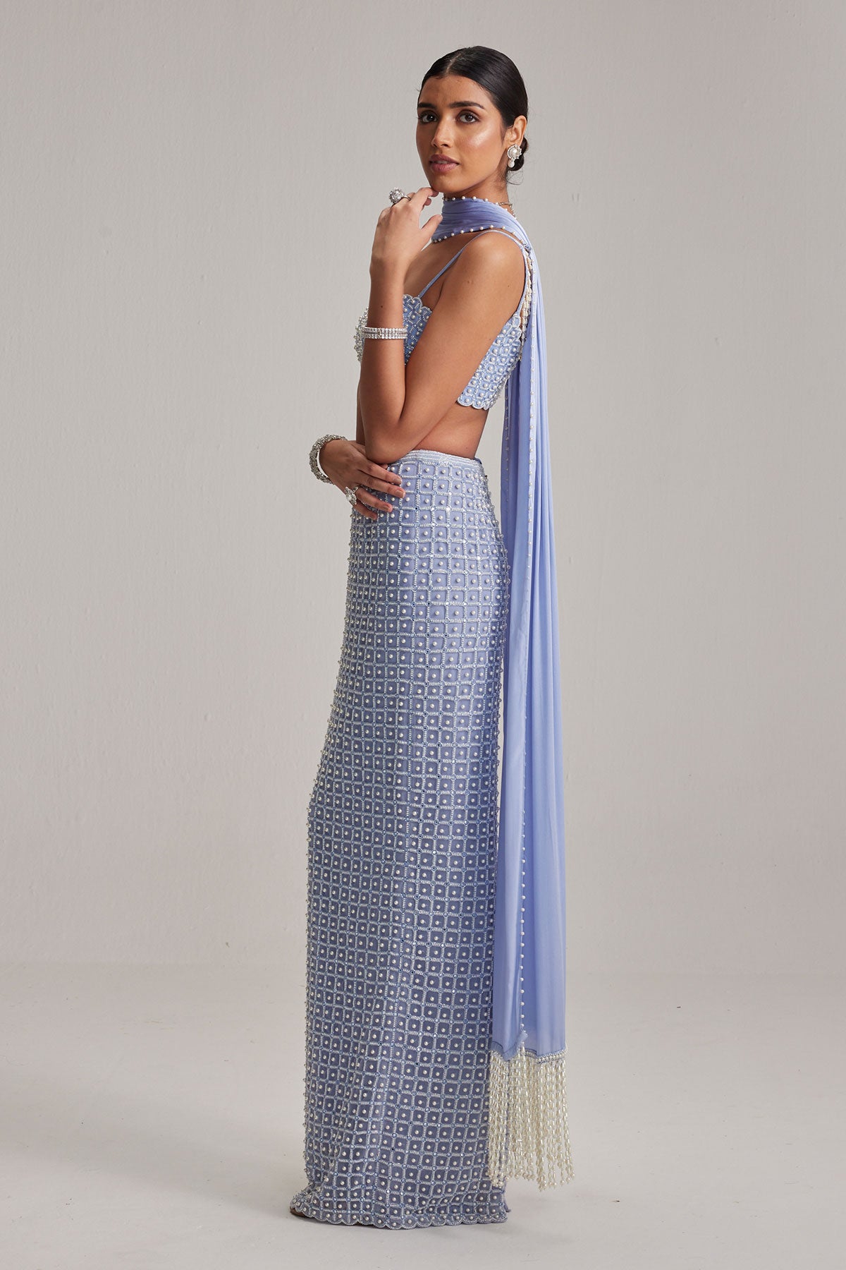 Dew Blue Pencil Skirt Set