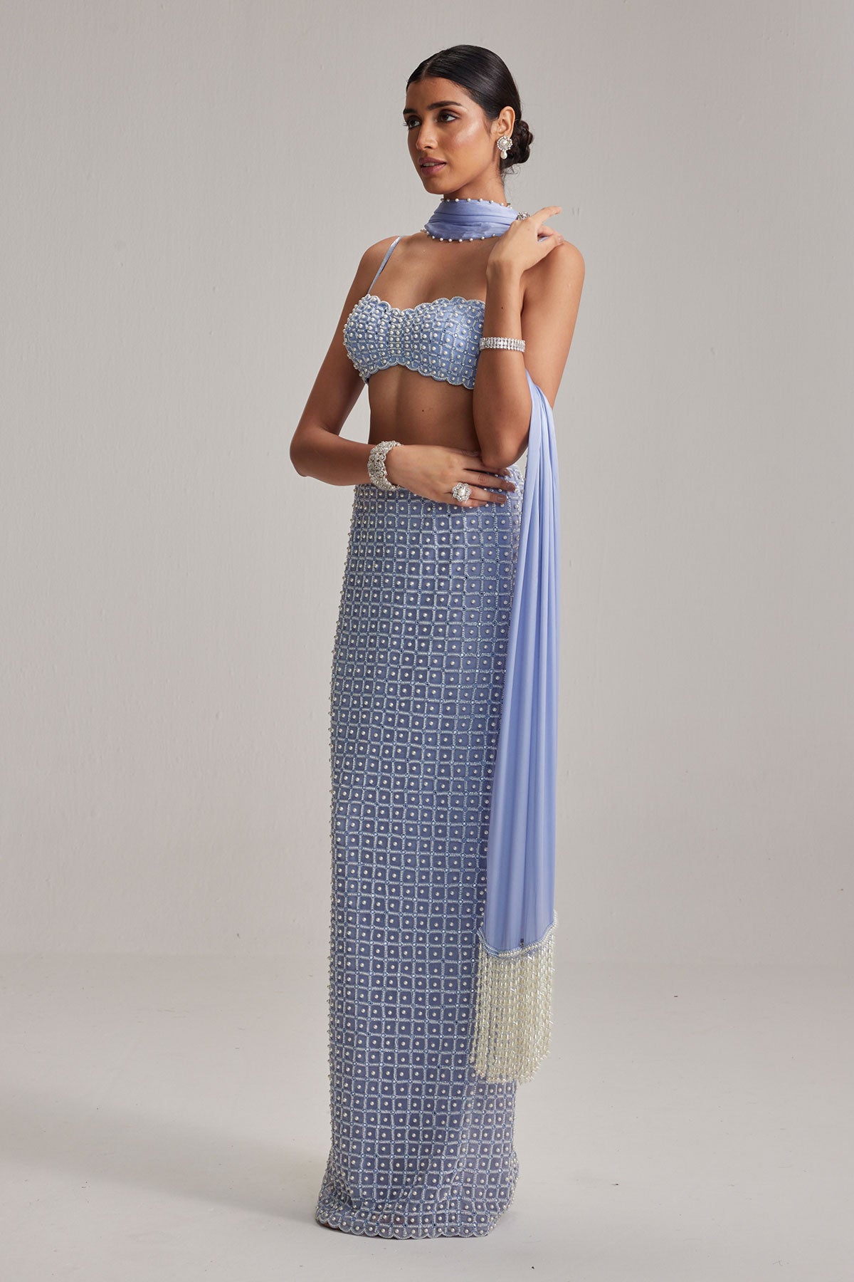 Dew Blue Pencil Skirt Set