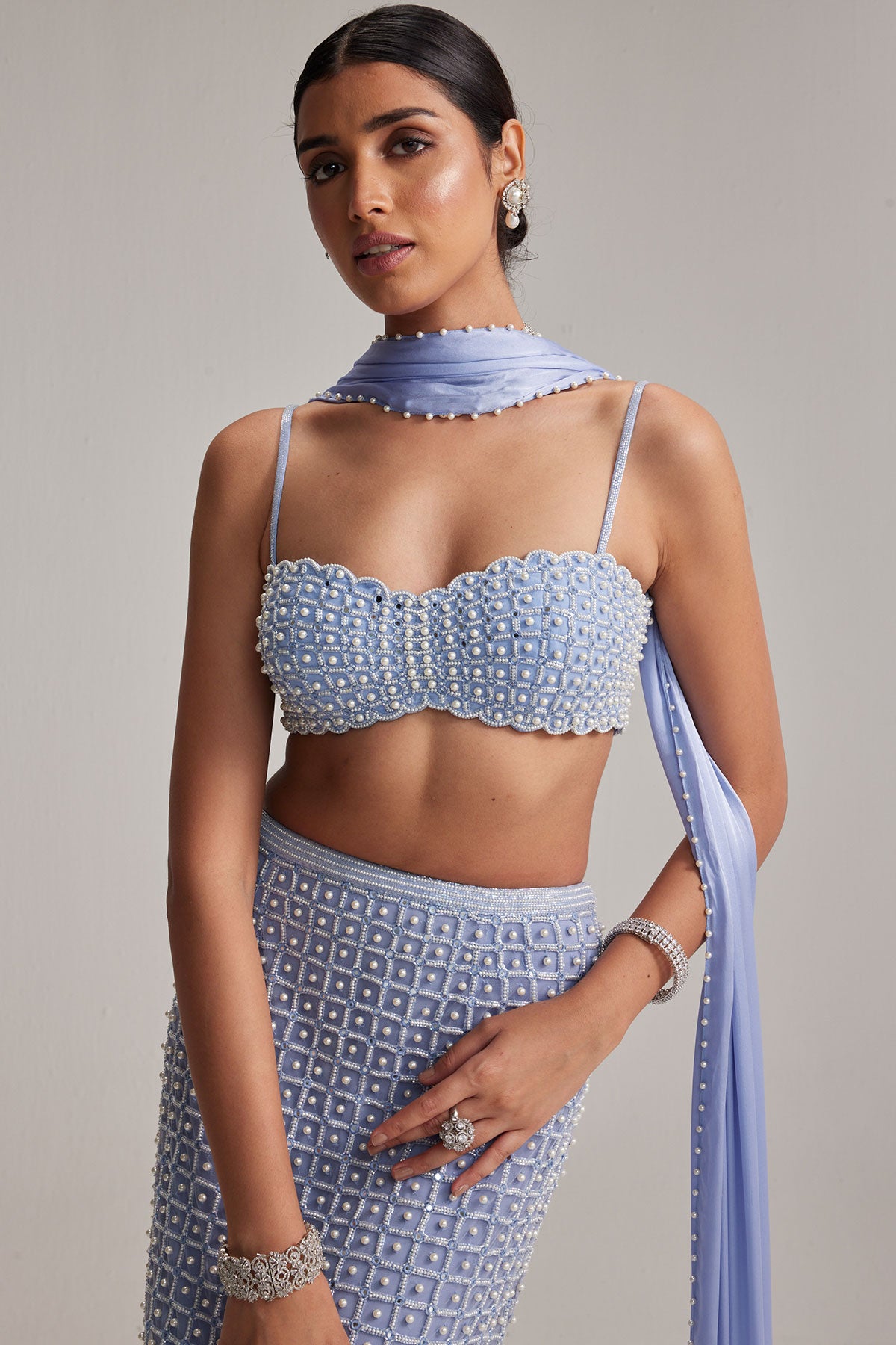 Dew Blue Pencil Skirt Set