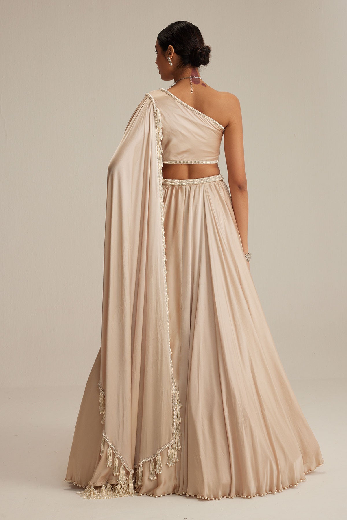 Light Beige Satin Lehenga Set
