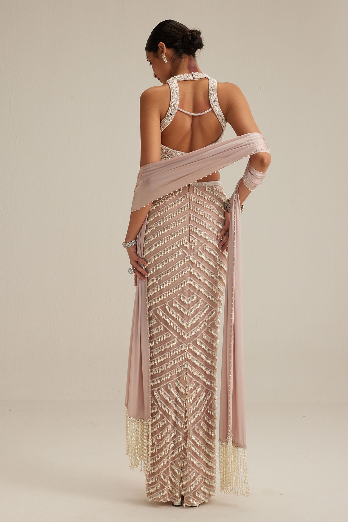 Ash Pink Pearl Drop Pencil Skirt Set