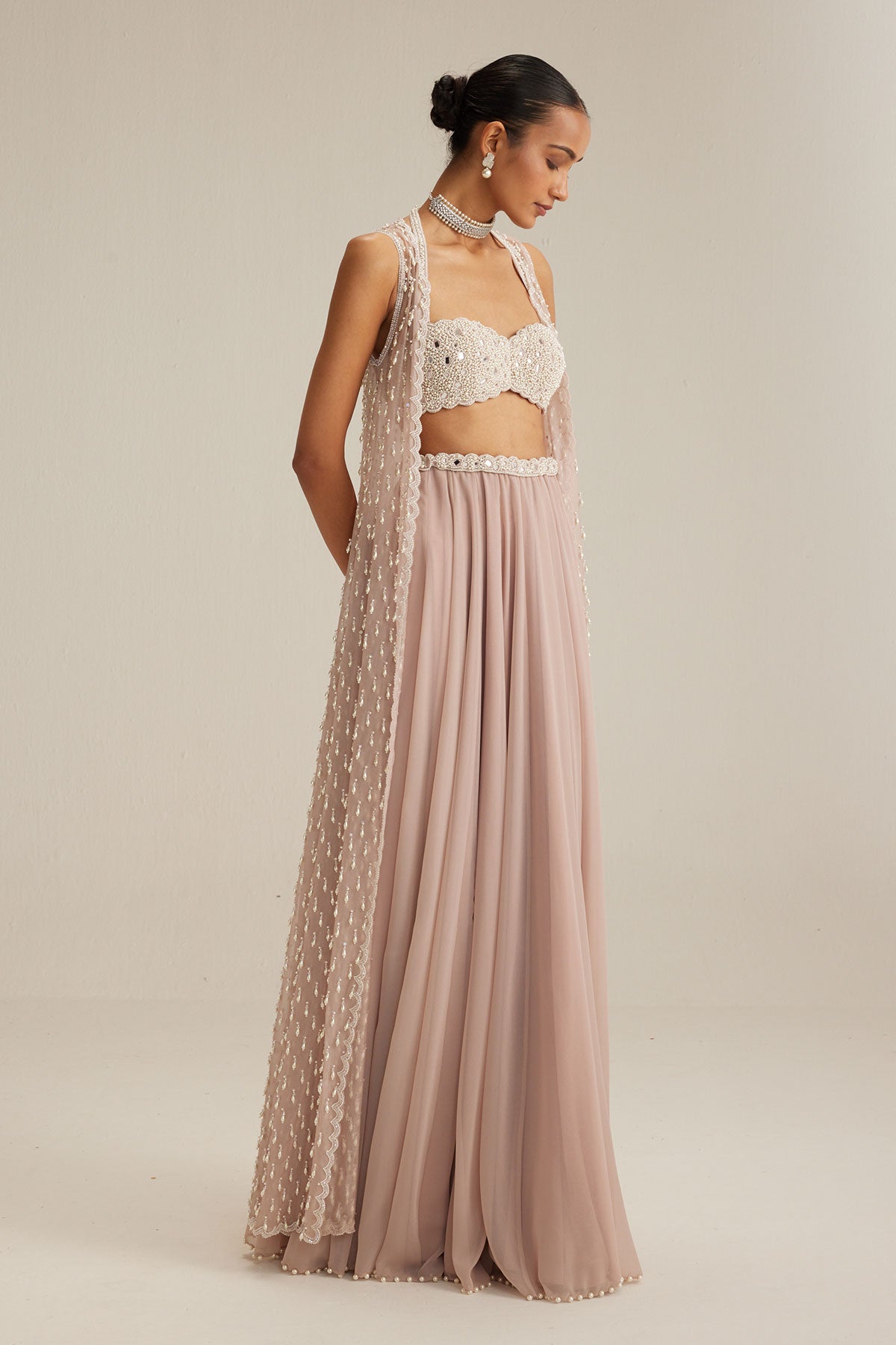 Ash Pink Pearl Drop Jacket Skirt Set