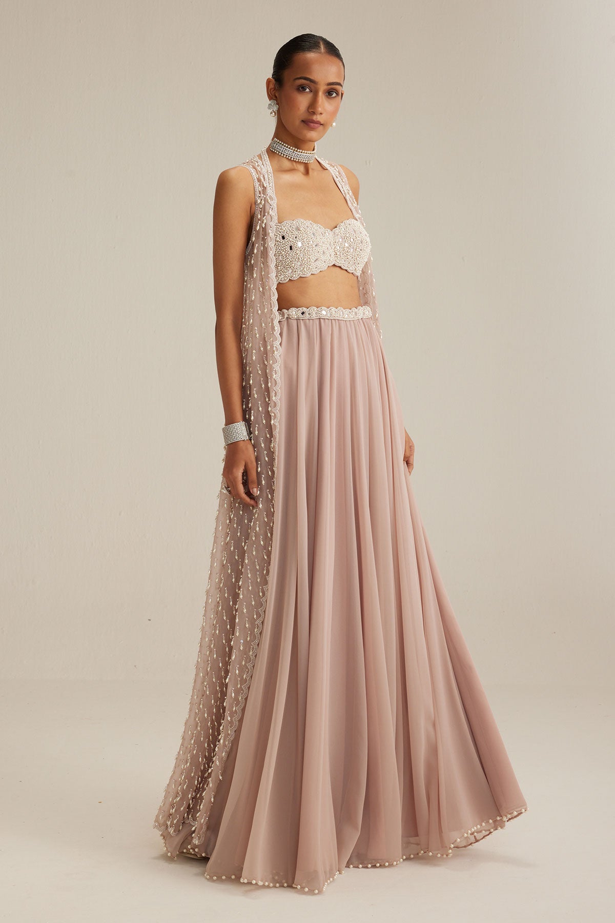 Ash Pink Pearl Drop Jacket Skirt Set