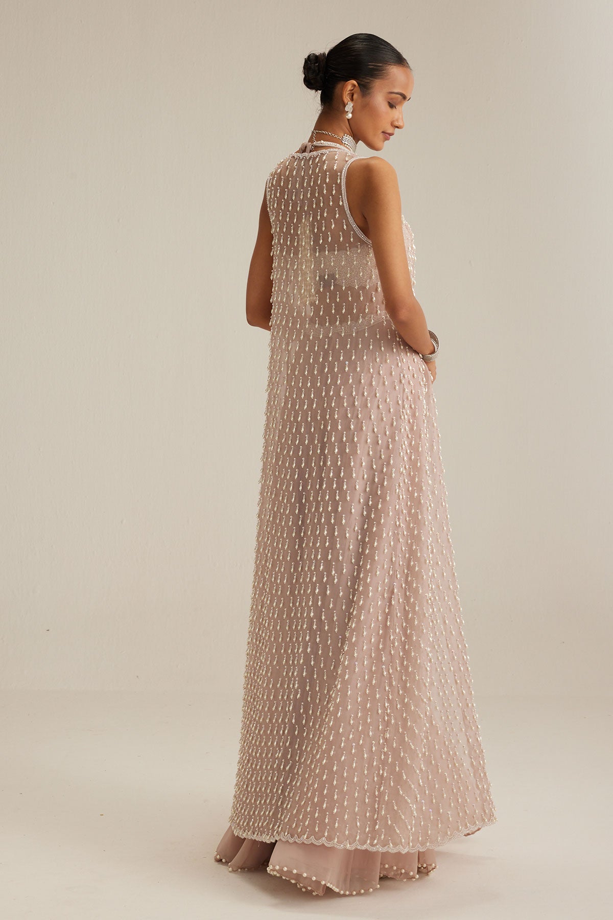 Ash Pink Pearl Drop Jacket Skirt Set