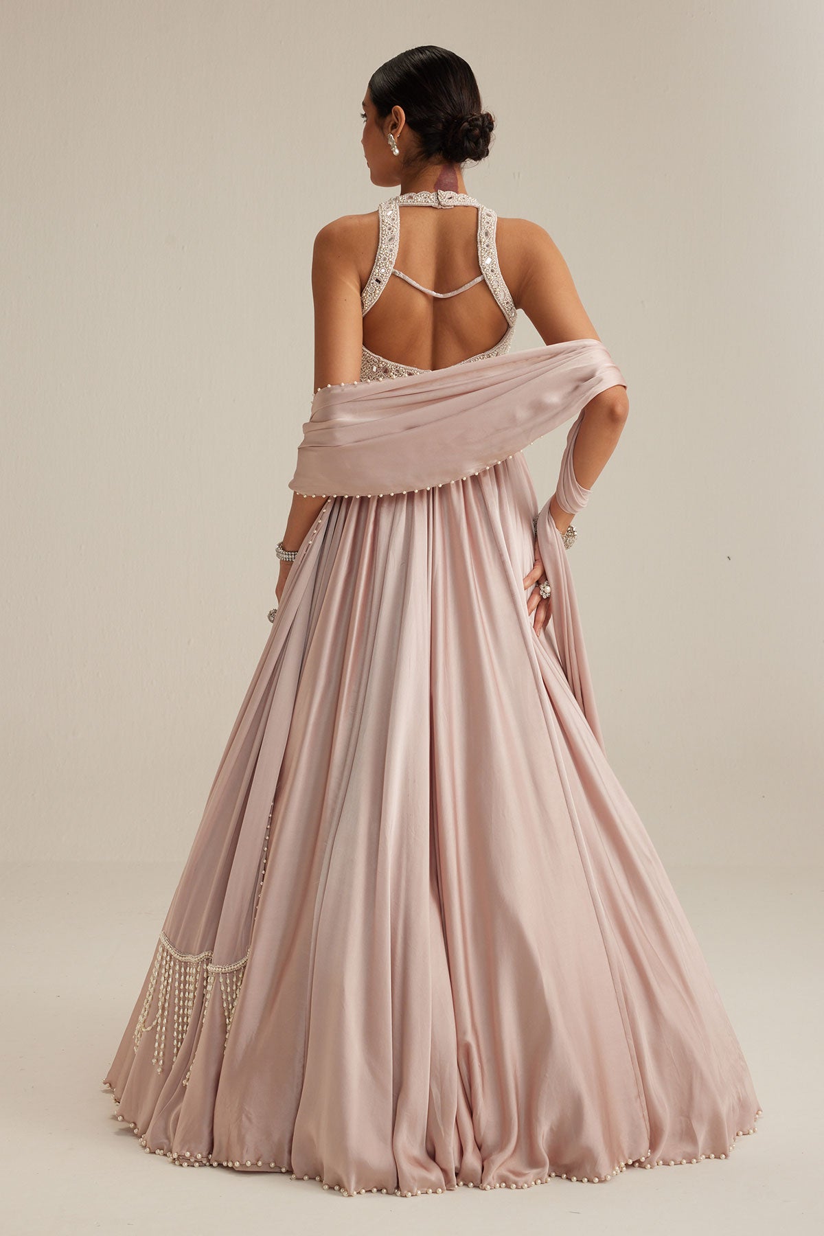 Ash Pink Satin skirt Set