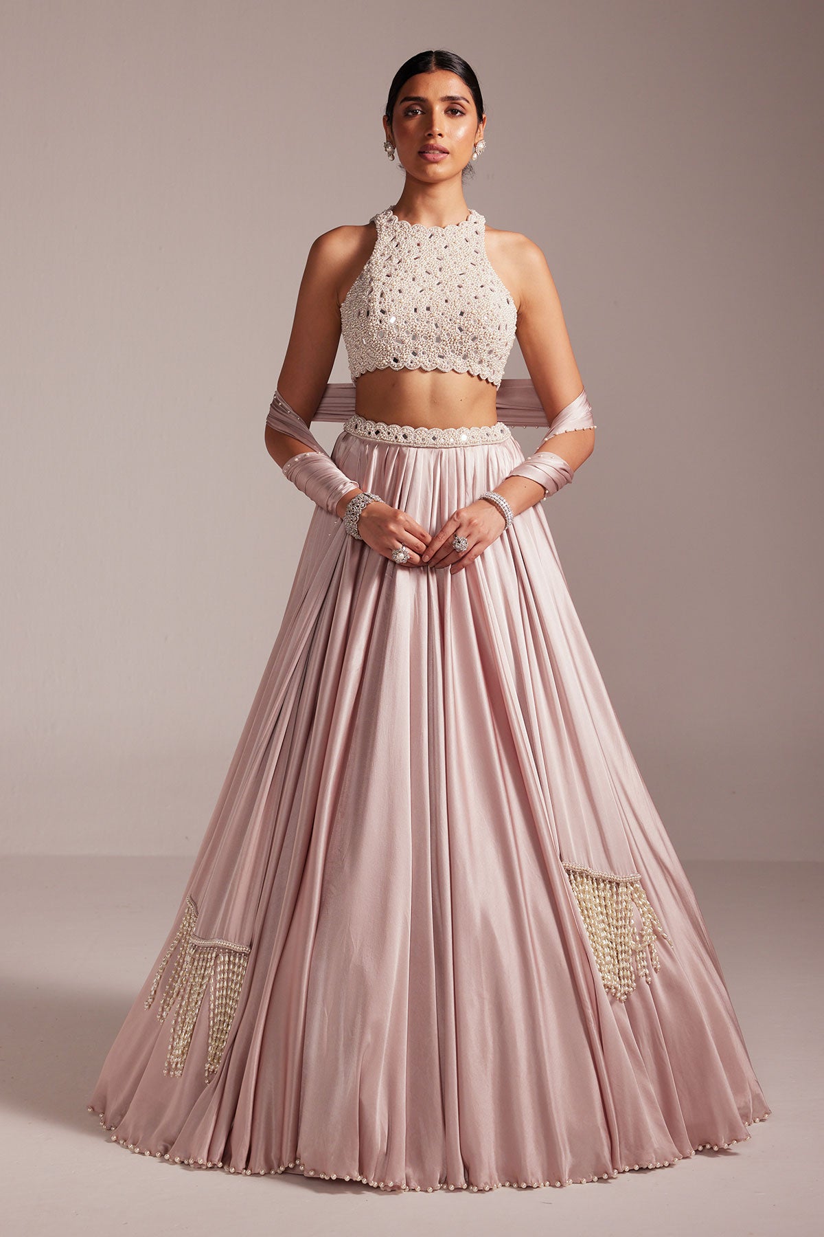 Ash Pink Satin skirt Set