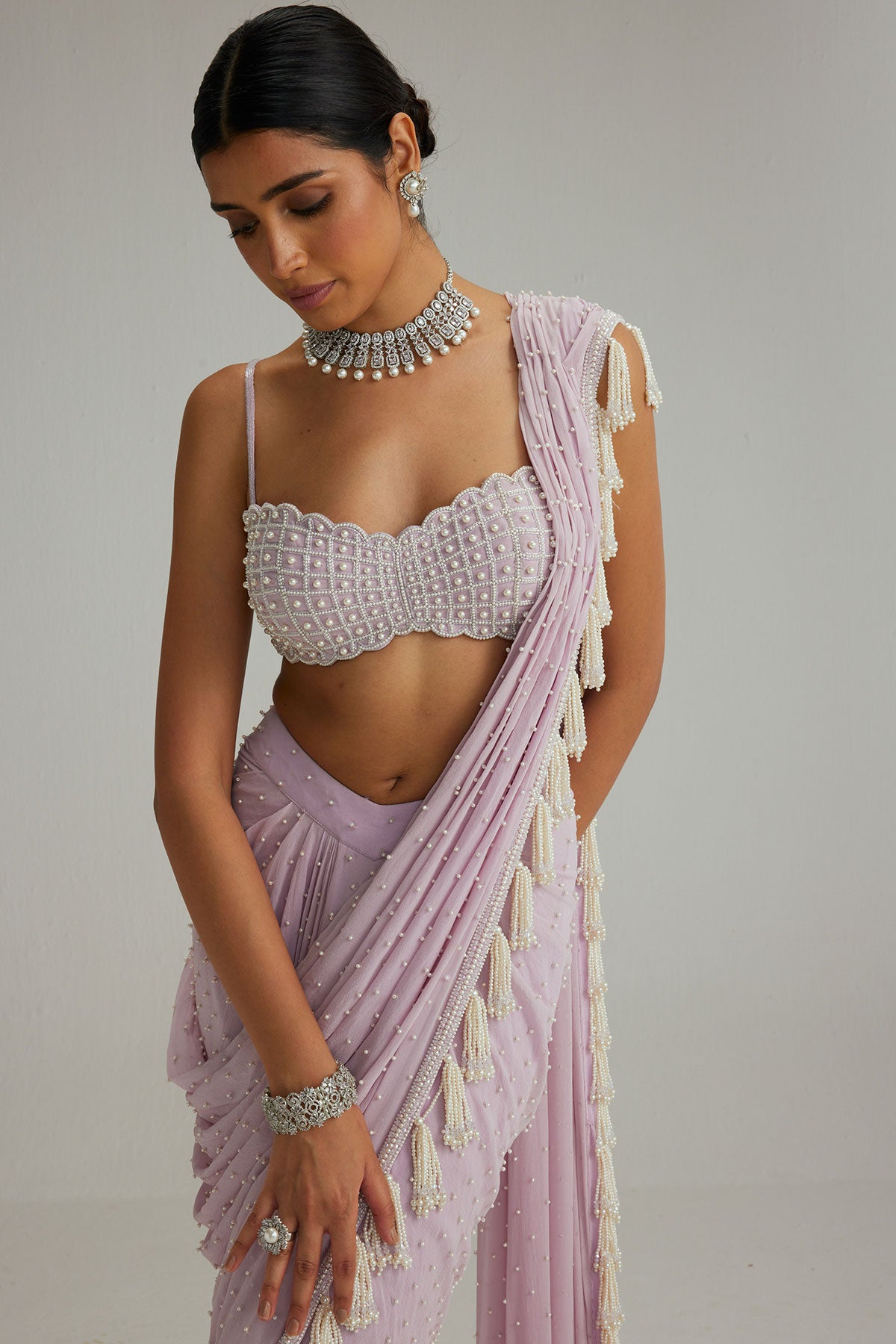 Lavender draped saree set