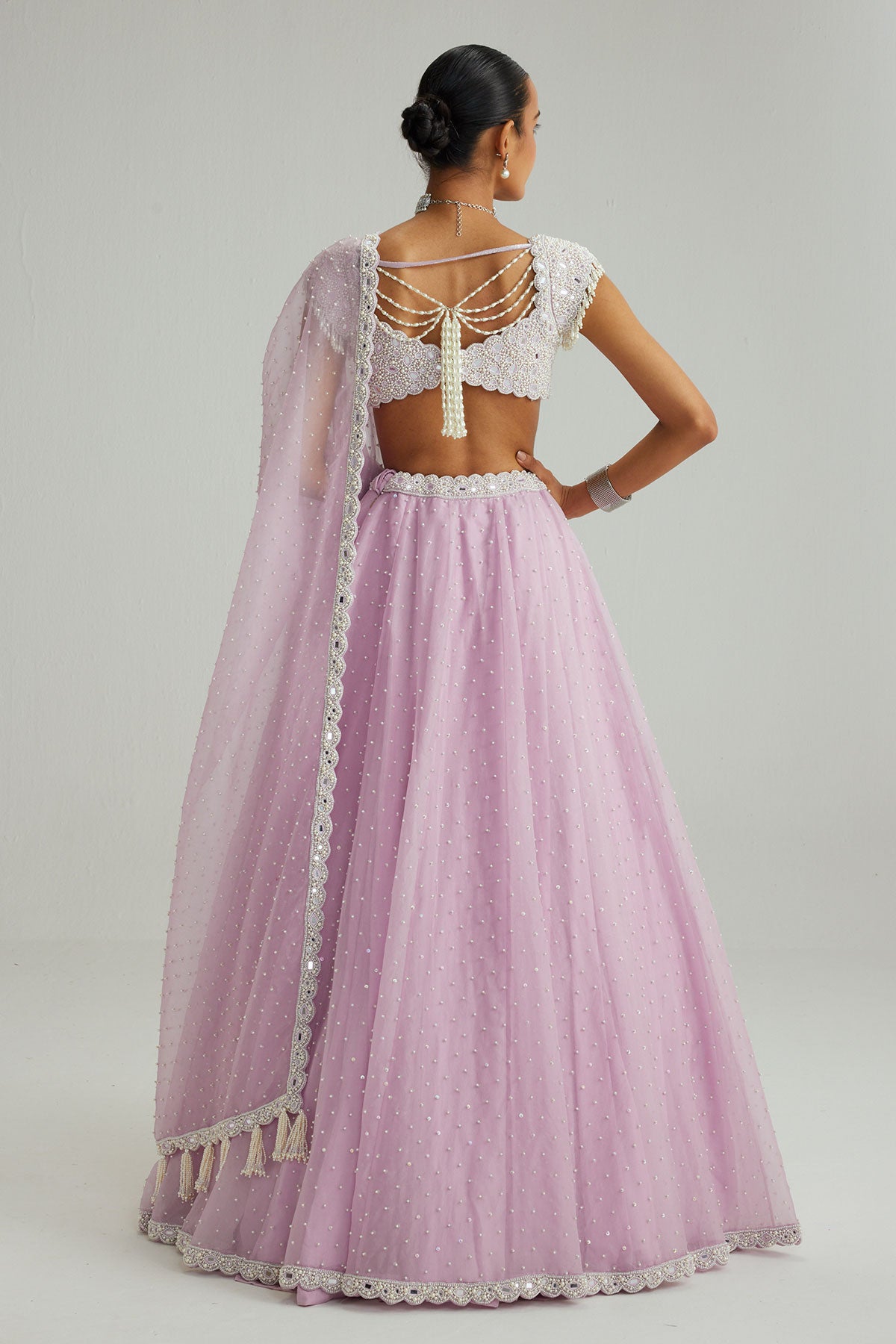 Lavender mirror and pearl lehenga set