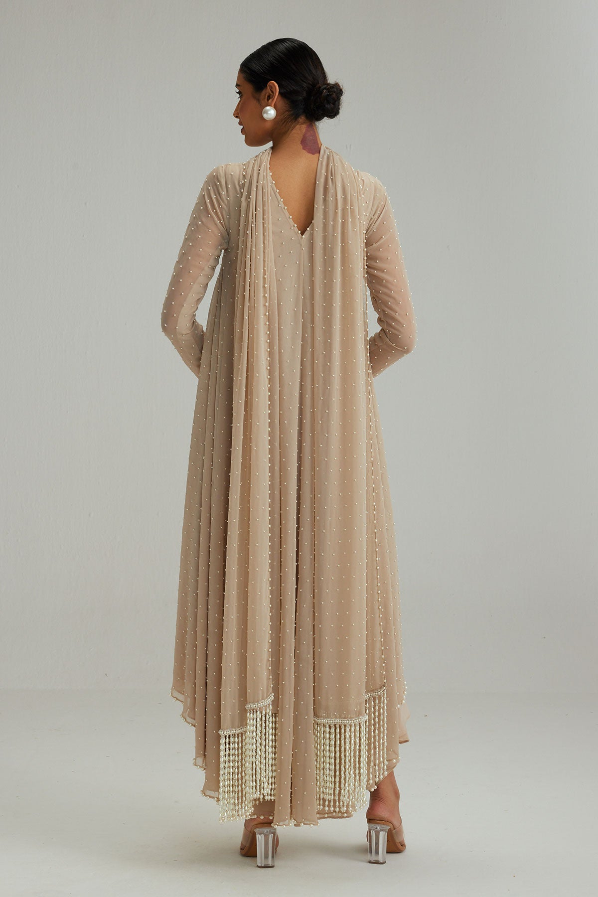Light Beige pearl Kurta With Stole Set