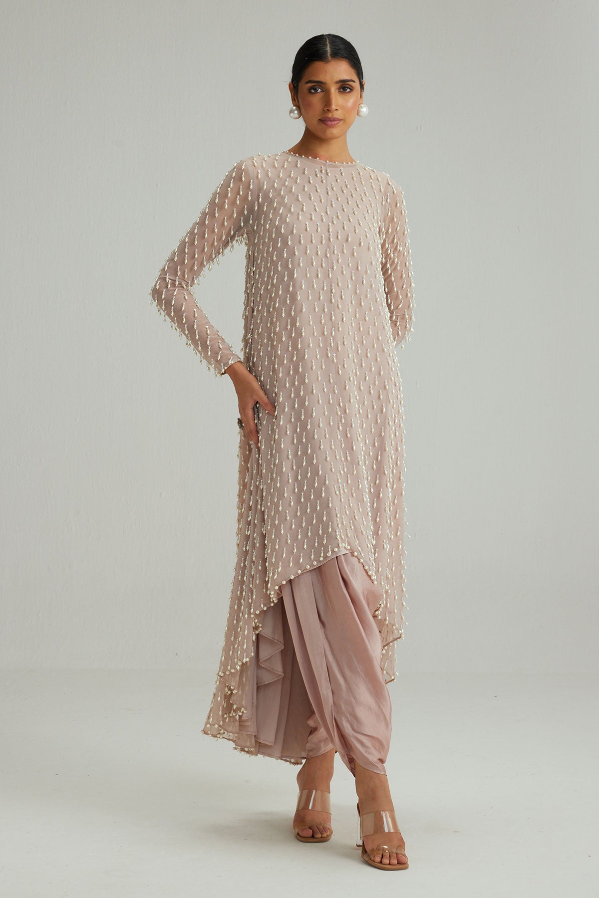 Ash Pink Pearl Drop Kurta set