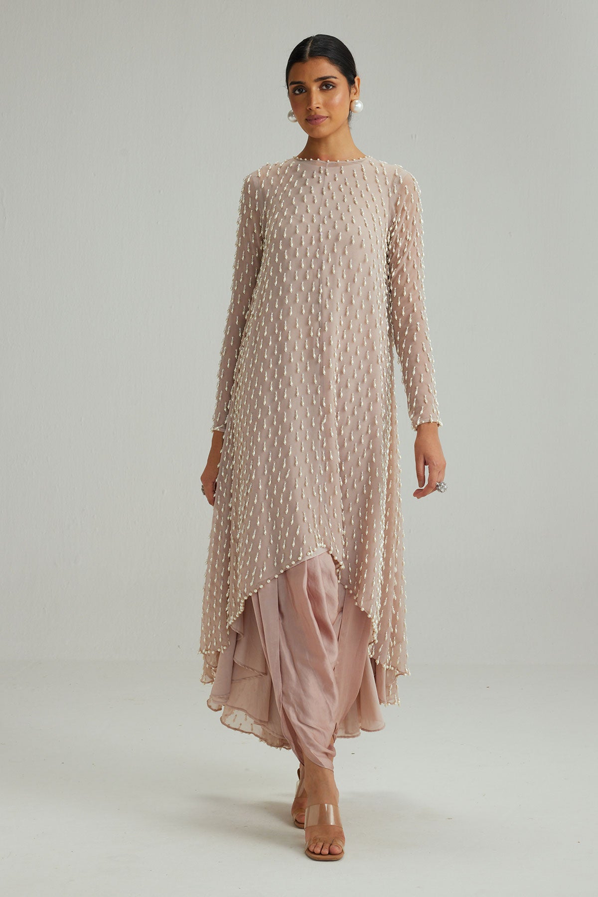 Ash Pink Pearl Drop Kurta set