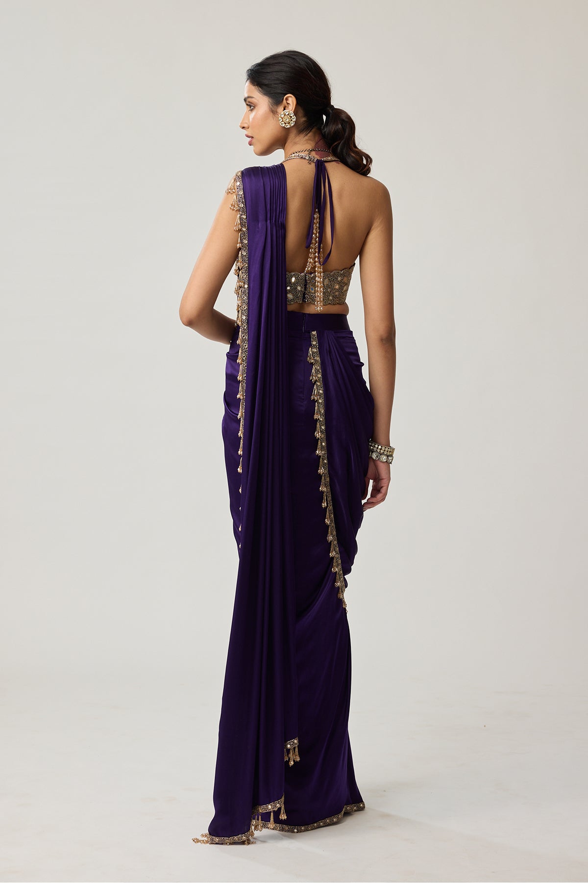 Royalty Purple Mirror Draped Saree Set